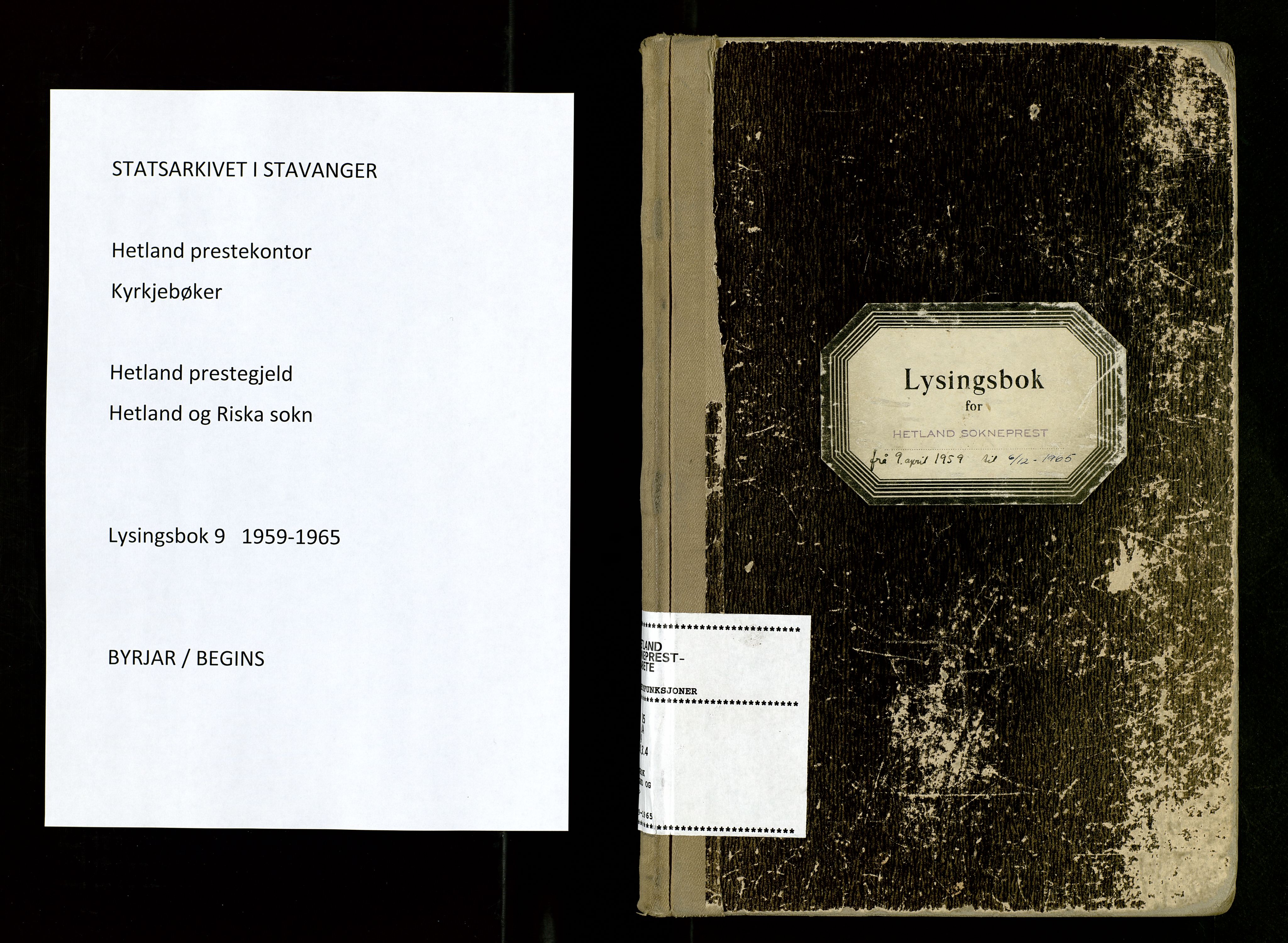 Hetland sokneprestkontor, SAST/A-101826/70/705BA/L0009: Banns register no. 9, 1959-1965