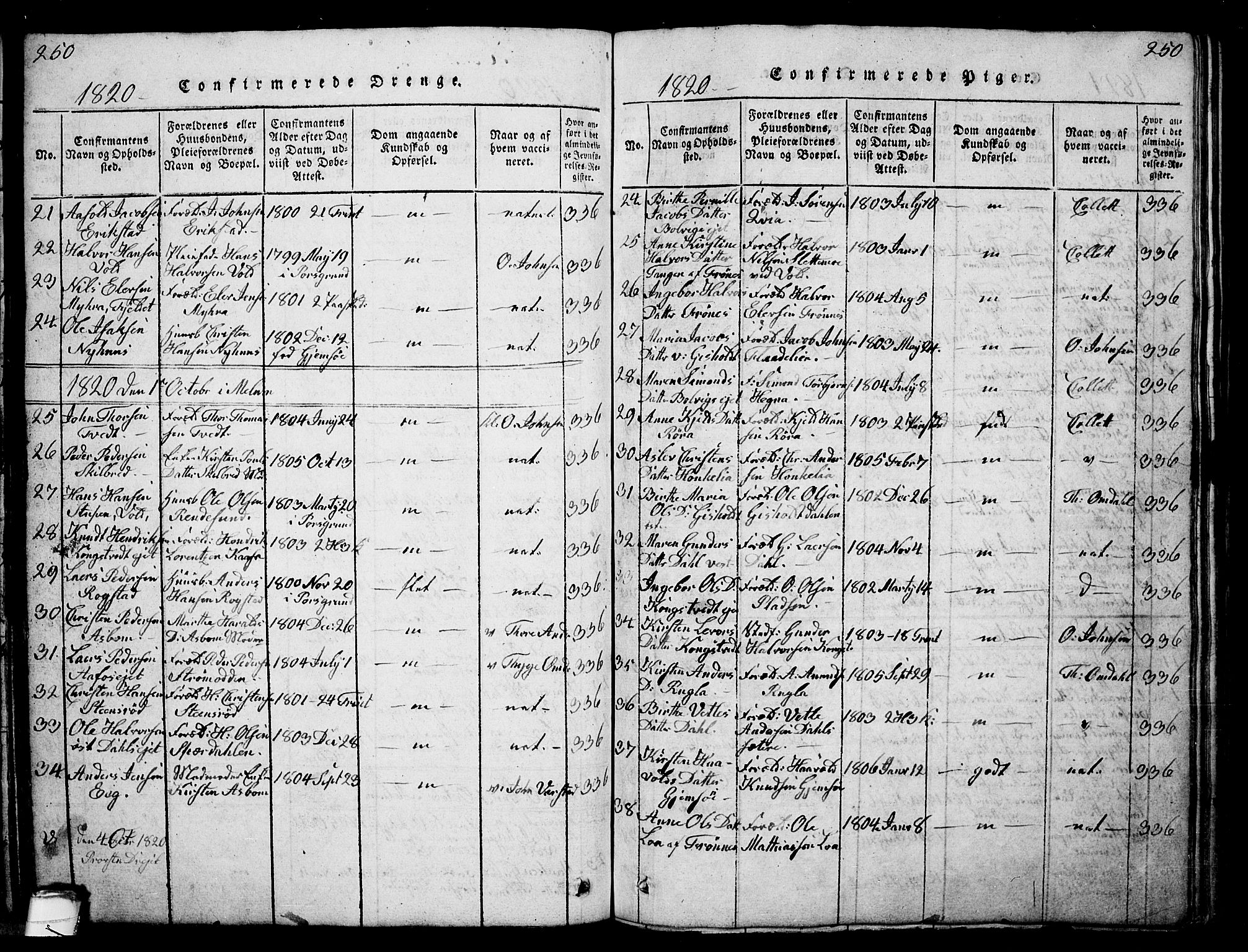 Solum kirkebøker, AV/SAKO-A-306/G/Ga/L0001: Parish register (copy) no. I 1, 1814-1833, p. 250