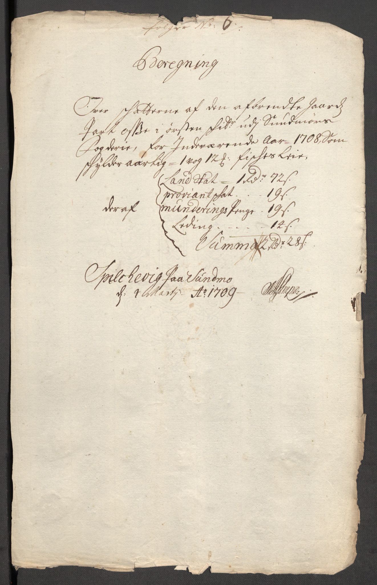 Rentekammeret inntil 1814, Reviderte regnskaper, Fogderegnskap, AV/RA-EA-4092/R54/L3562: Fogderegnskap Sunnmøre, 1708-1709, p. 134