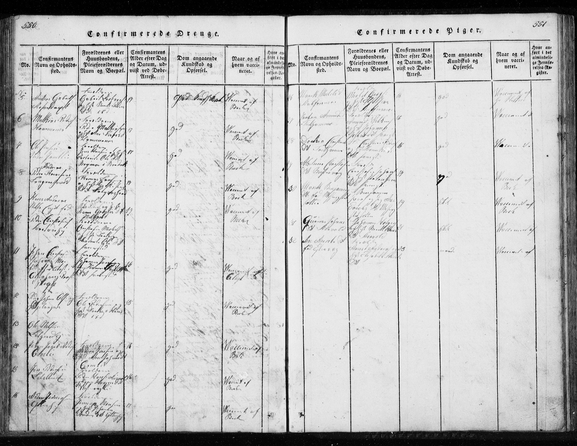 Ministerialprotokoller, klokkerbøker og fødselsregistre - Nordland, AV/SAT-A-1459/827/L0412: Parish register (copy) no. 827C01, 1820-1841, p. 550-551