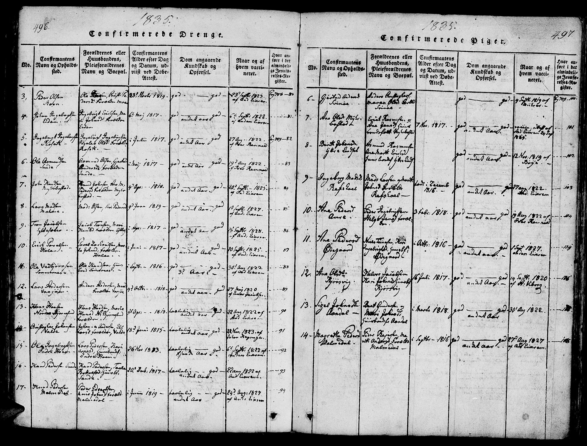 Ministerialprotokoller, klokkerbøker og fødselsregistre - Møre og Romsdal, AV/SAT-A-1454/565/L0747: Parish register (official) no. 565A01, 1817-1844, p. 496-497