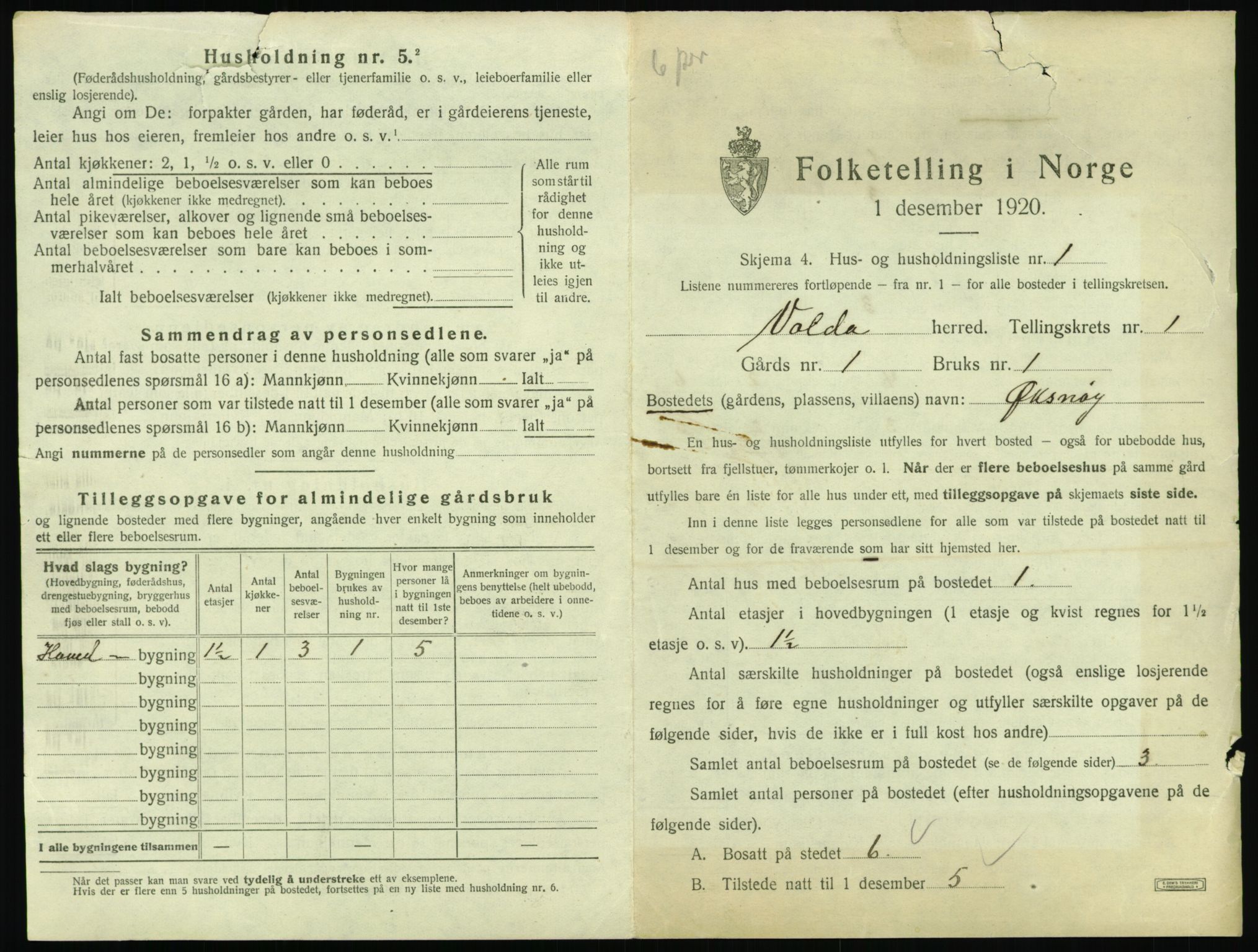 SAT, 1920 census for Volda, 1920, p. 100