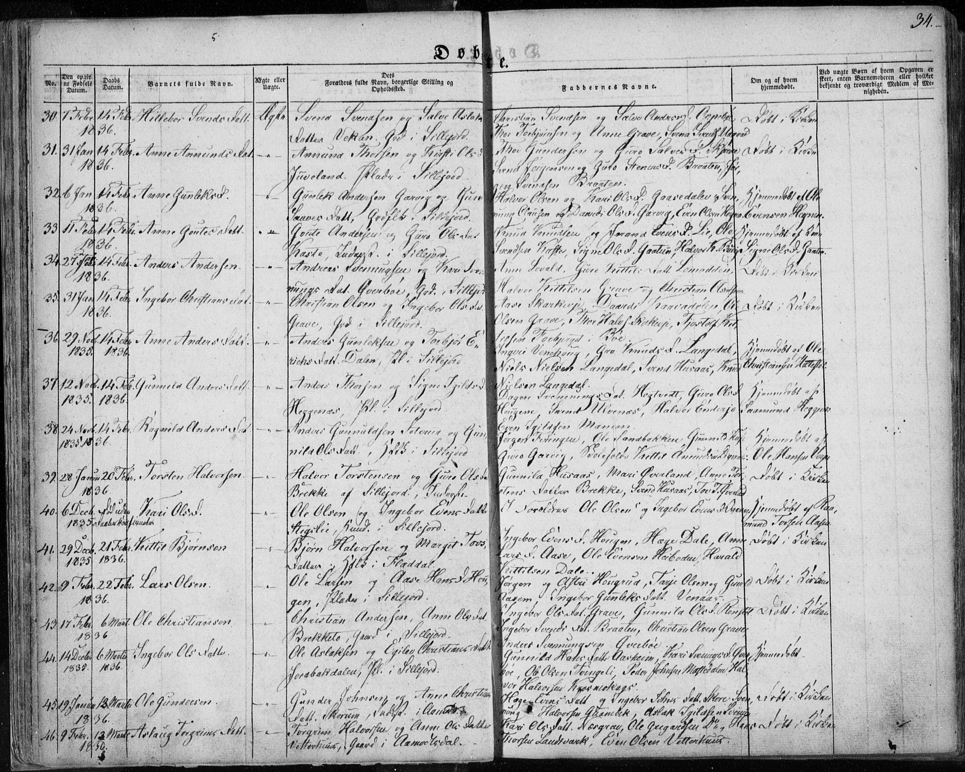 Seljord kirkebøker, AV/SAKO-A-20/F/Fa/L0011: Parish register (official) no. I 11, 1831-1849, p. 34