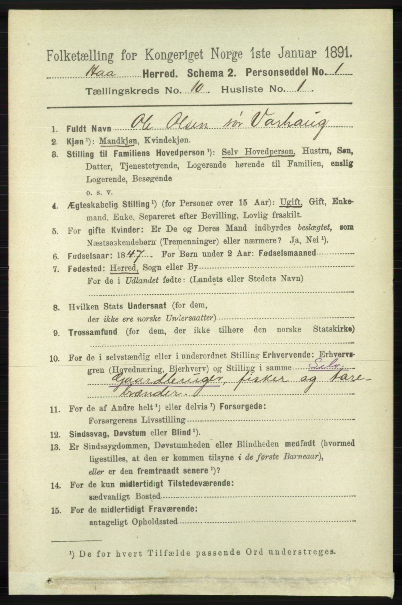 RA, 1891 census for 1119 Hå, 1891, p. 2412