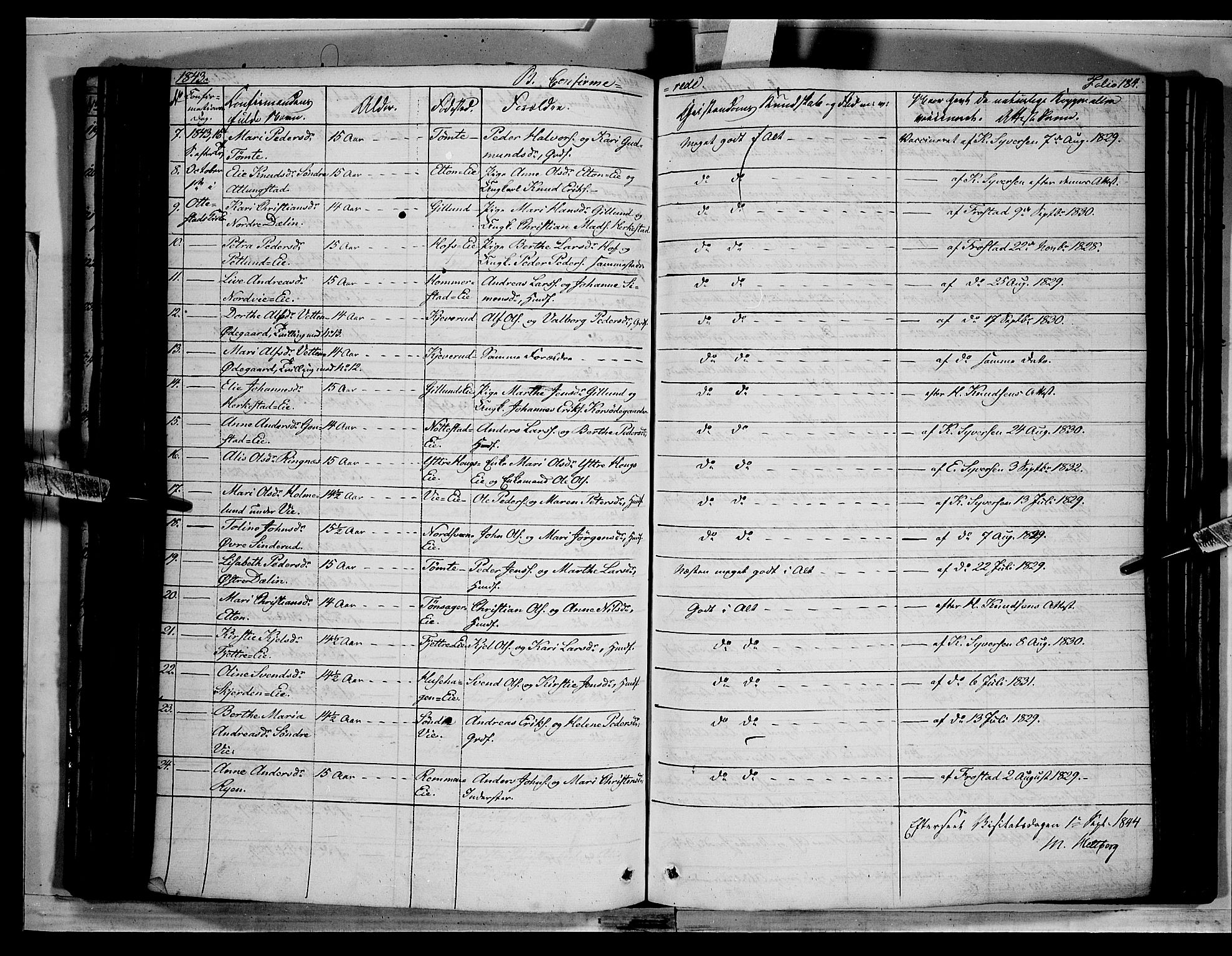 Stange prestekontor, AV/SAH-PREST-002/K/L0010: Parish register (official) no. 10, 1835-1845, p. 184