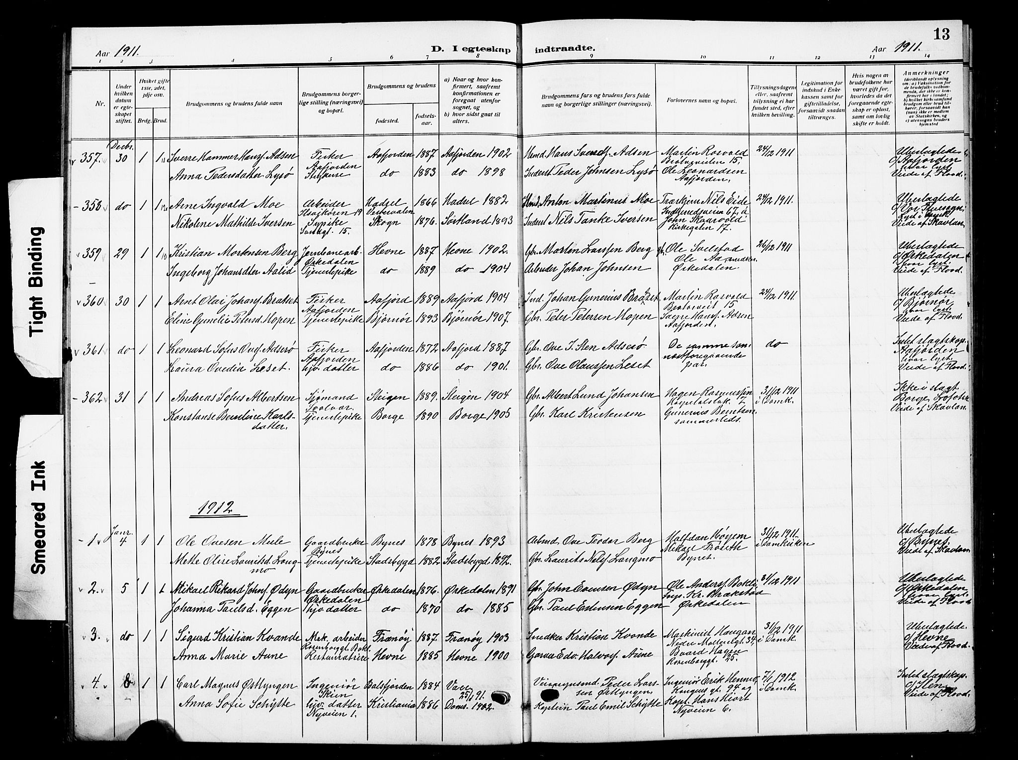 Ministerialprotokoller, klokkerbøker og fødselsregistre - Sør-Trøndelag, SAT/A-1456/601/L0097: Parish register (copy) no. 601C15, 1911-1921, p. 13