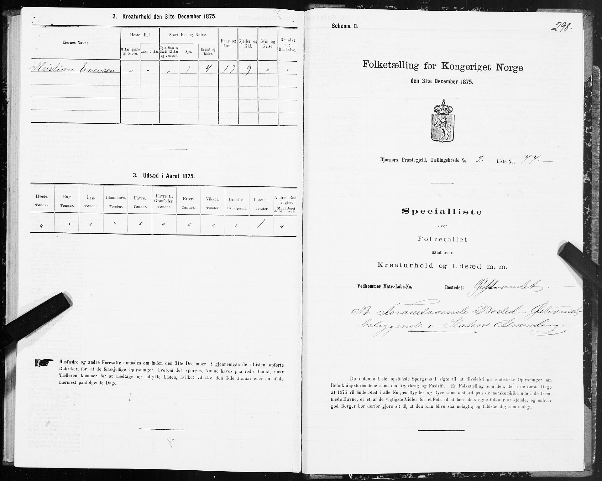 SAT, 1875 census for 1632P Bjørnør, 1875, p. 1298