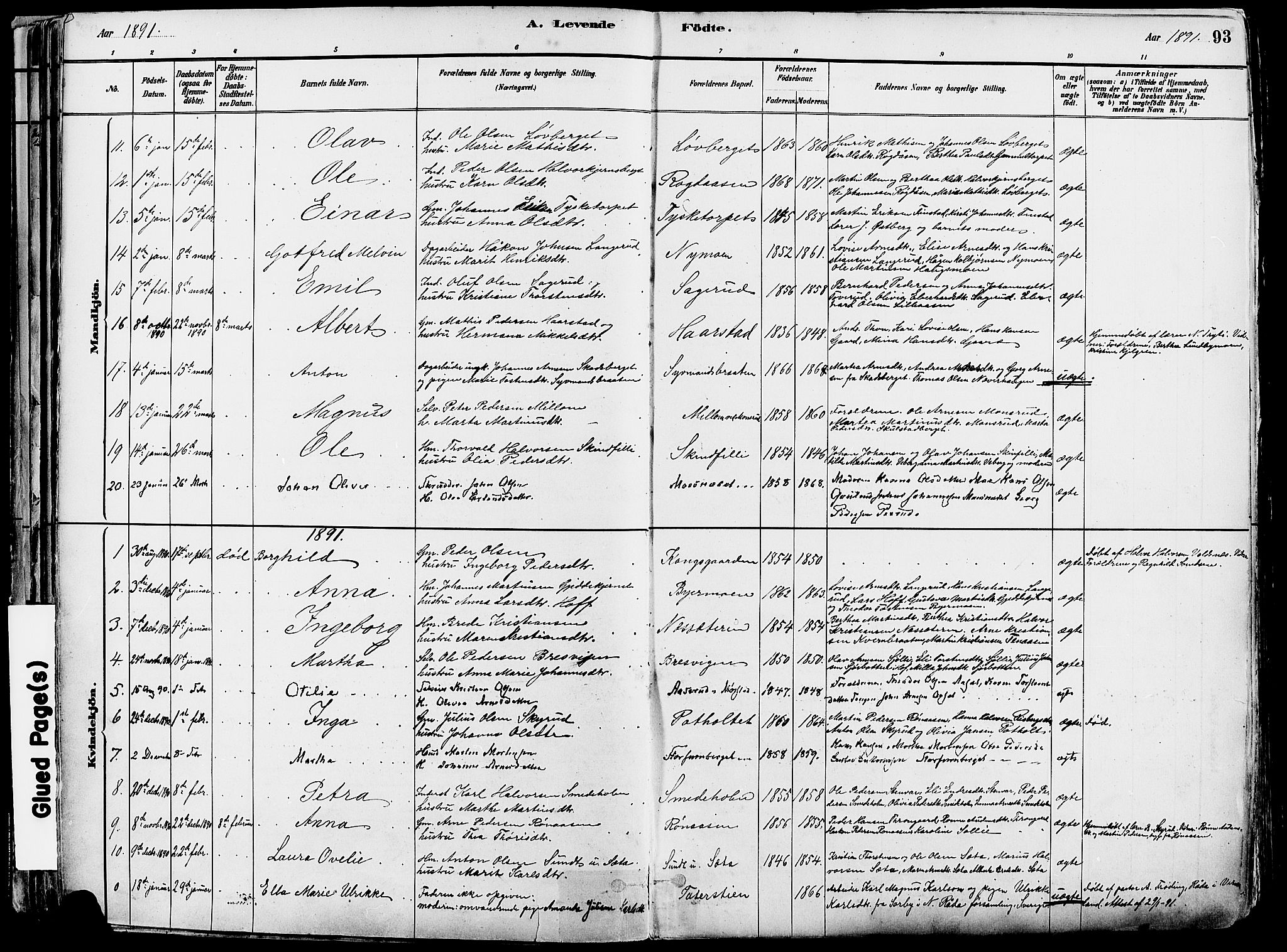 Grue prestekontor, AV/SAH-PREST-036/H/Ha/Haa/L0012: Parish register (official) no. 12, 1881-1897, p. 93