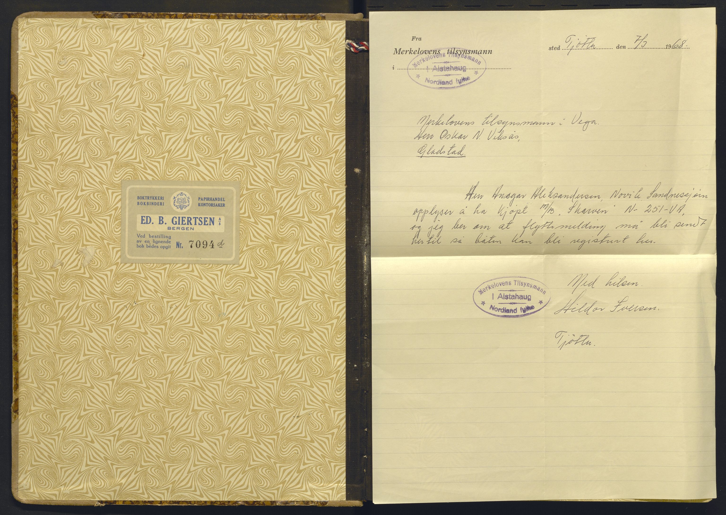 Fiskeridirektoratet - 1 Adm. ledelse - 13 Båtkontoret, AV/SAB-A-2003/I/Ia/Iac/L0193: 135.0365/3 Merkeprotokoll - Vega, 1937-1942