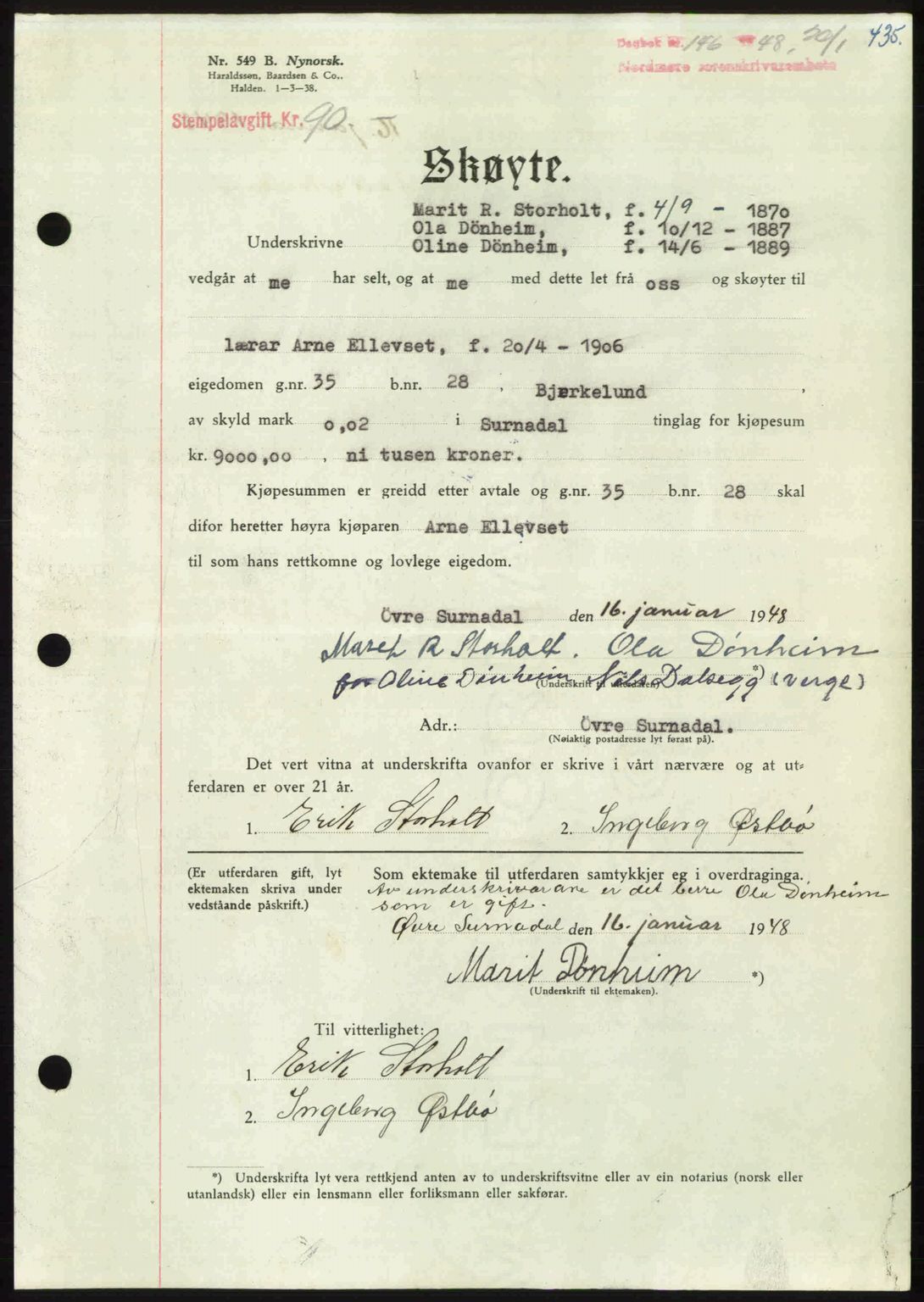 Nordmøre sorenskriveri, AV/SAT-A-4132/1/2/2Ca: Mortgage book no. A107, 1947-1948, Diary no: : 146/1948