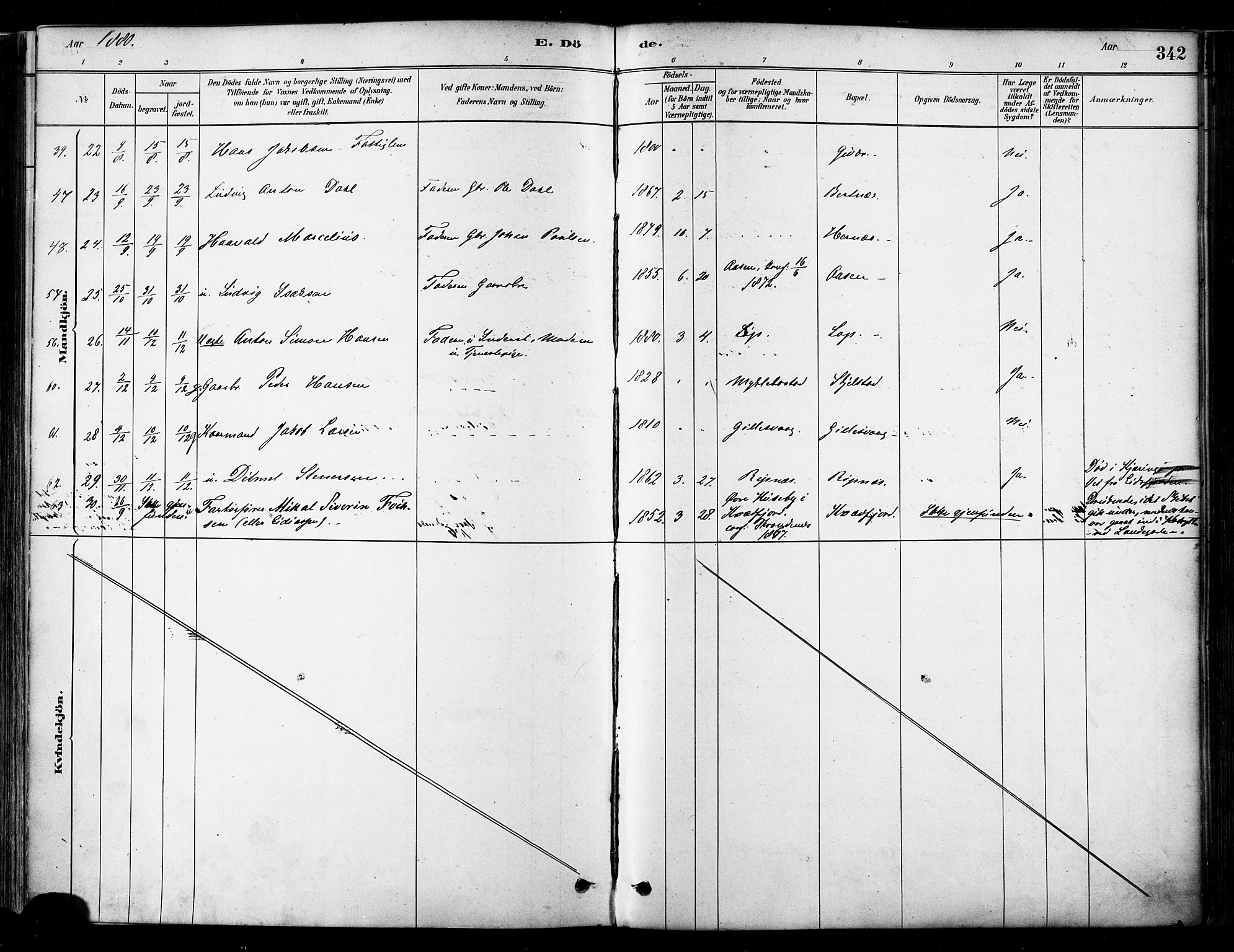 Ministerialprotokoller, klokkerbøker og fødselsregistre - Nordland, SAT/A-1459/802/L0054: Parish register (official) no. 802A01, 1879-1893, p. 342