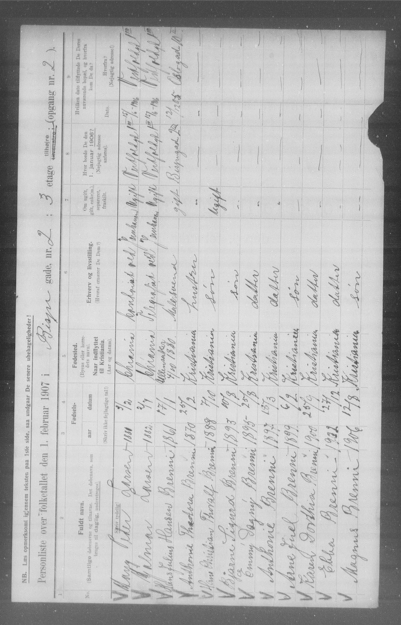 OBA, Municipal Census 1907 for Kristiania, 1907, p. 2721