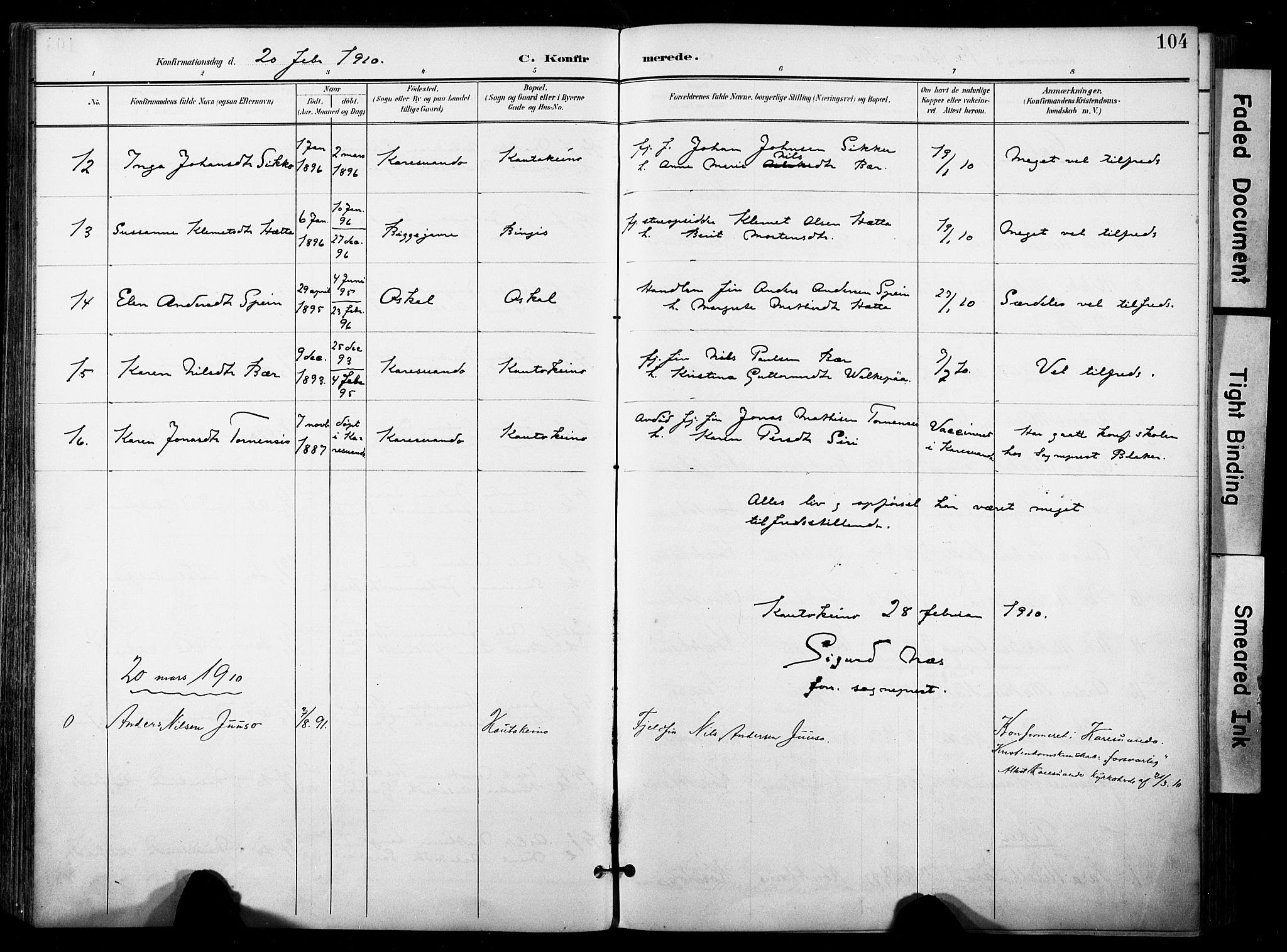 Kautokeino sokneprestembete, AV/SATØ-S-1340/H/Ha/L0005.kirke: Parish register (official) no. 5, 1896-1916, p. 104