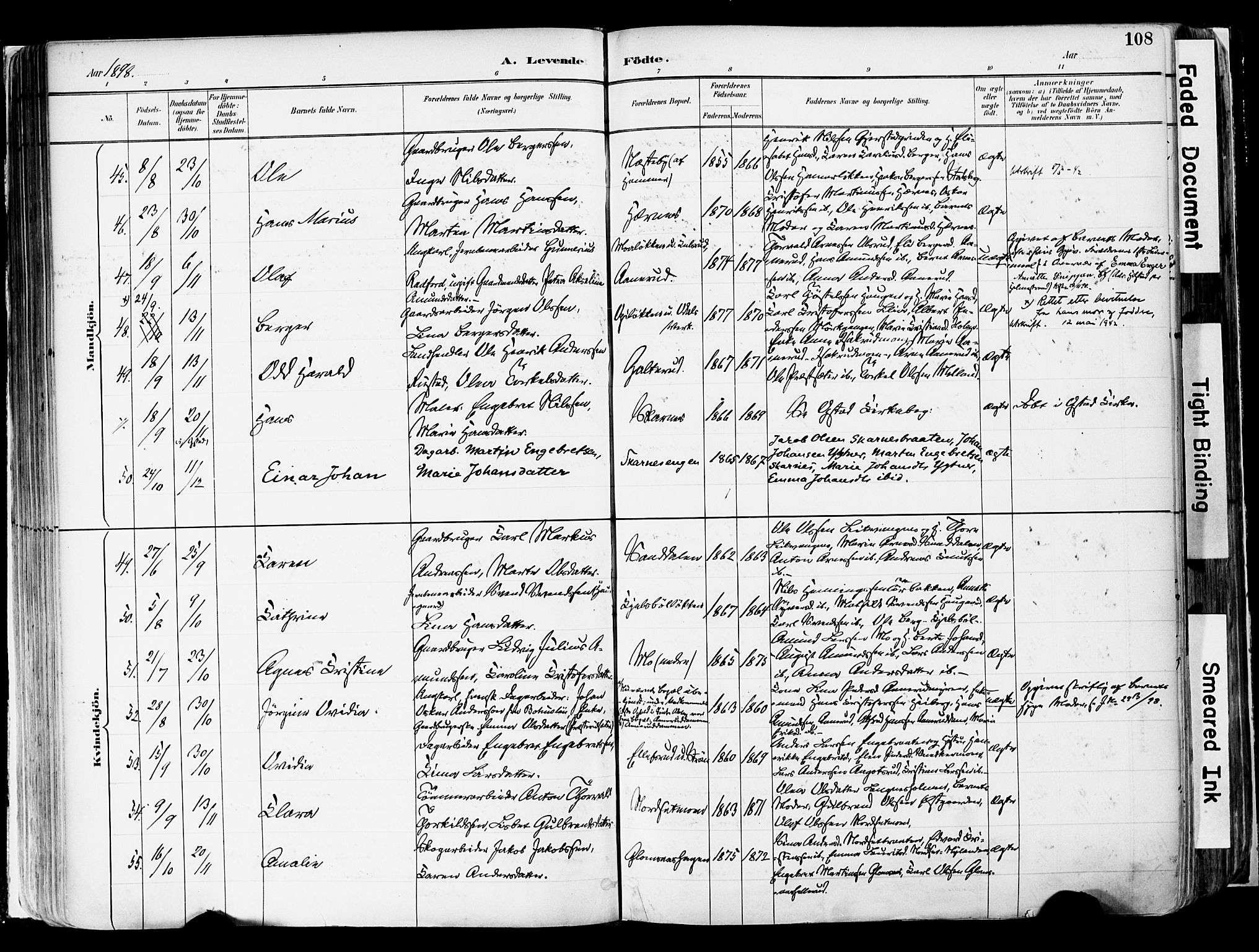 Sør-Odal prestekontor, SAH/PREST-030/H/Ha/Haa/L0006: Parish register (official) no. 6, 1886-1931, p. 108