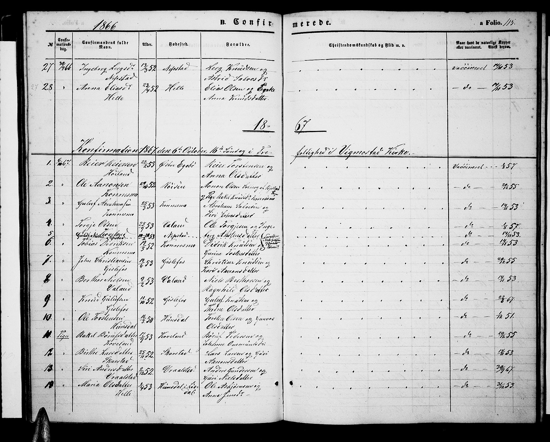 Nord-Audnedal sokneprestkontor, SAK/1111-0032/F/Fb/Fba/L0002: Parish register (copy) no. B 2, 1856-1882, p. 115