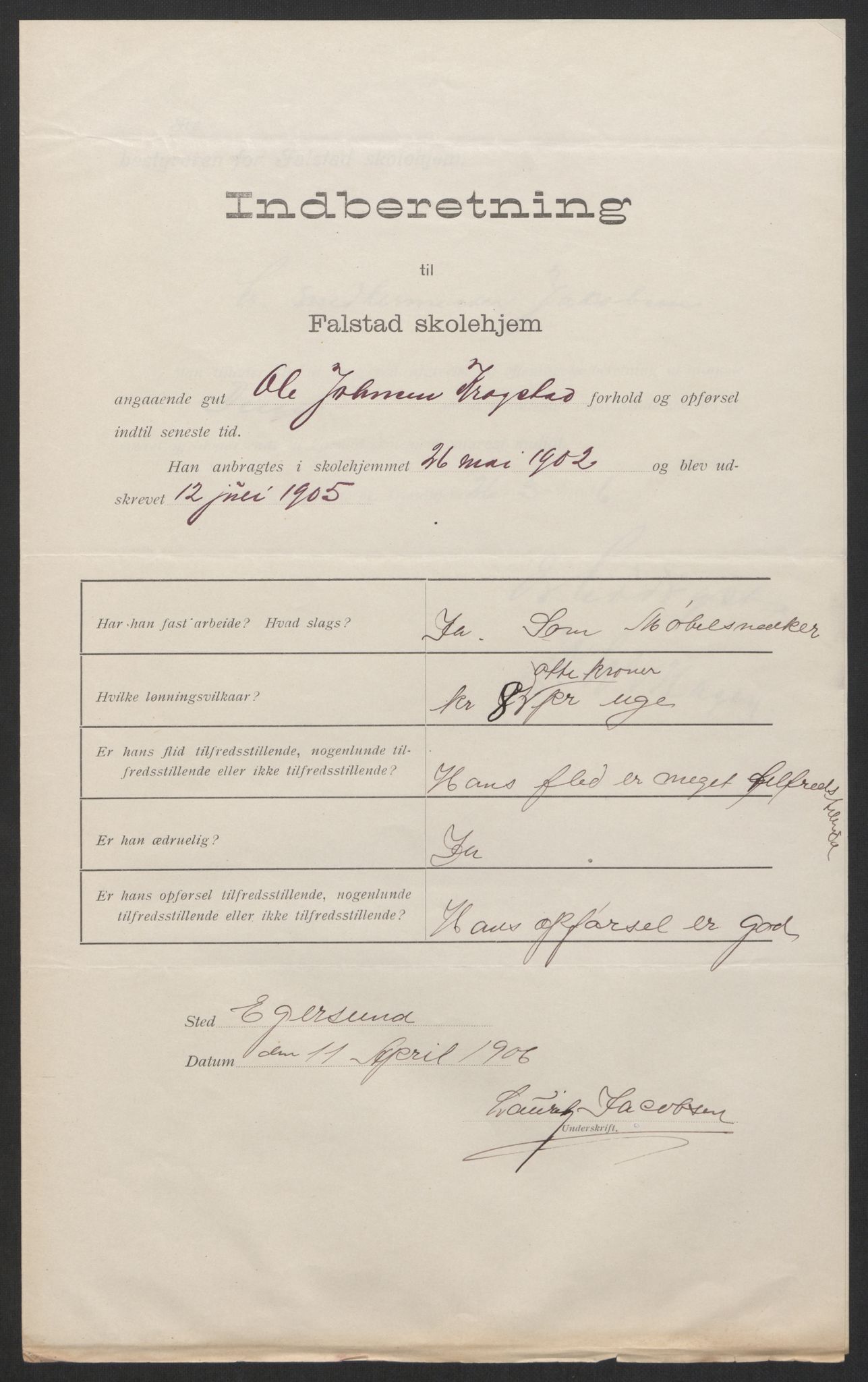 Falstad skolehjem, AV/RA-S-1676/E/Eb/L0004: Elevmapper løpenr. 81-98, 1901-1909, p. 250