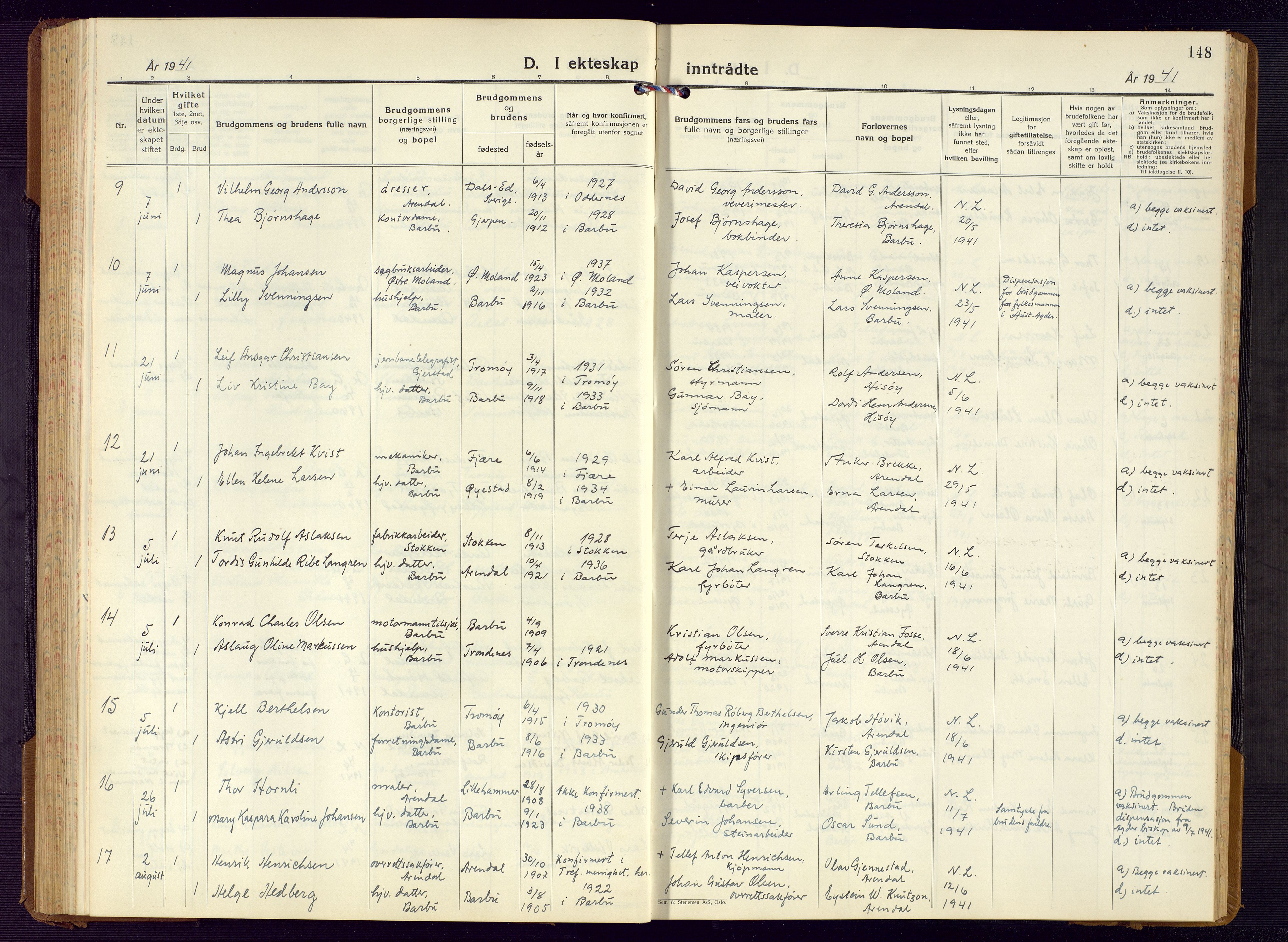 Barbu sokneprestkontor, AV/SAK-1111-0003/F/Fb/L0006: Parish register (copy) no. B 6, 1937-1947, p. 148