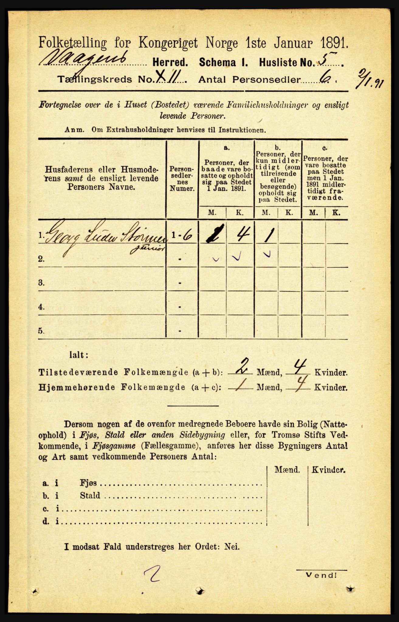 RA, 1891 census for 1865 Vågan, 1891, p. 2838