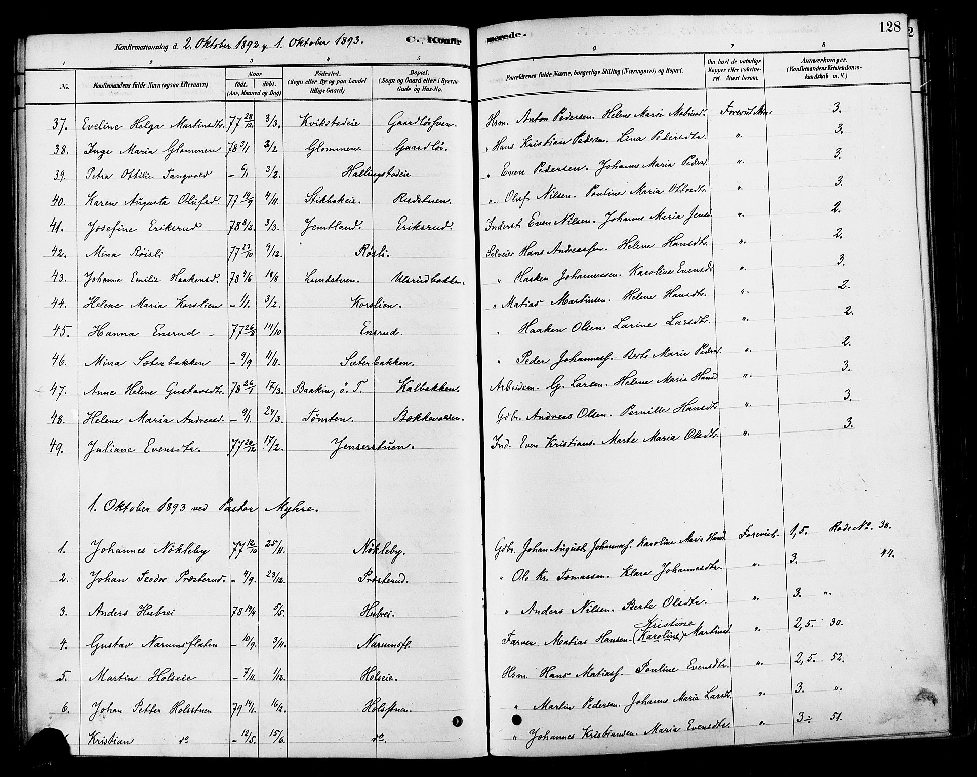 Vestre Toten prestekontor, AV/SAH-PREST-108/H/Ha/Haa/L0010: Parish register (official) no. 10, 1878-1894, p. 128