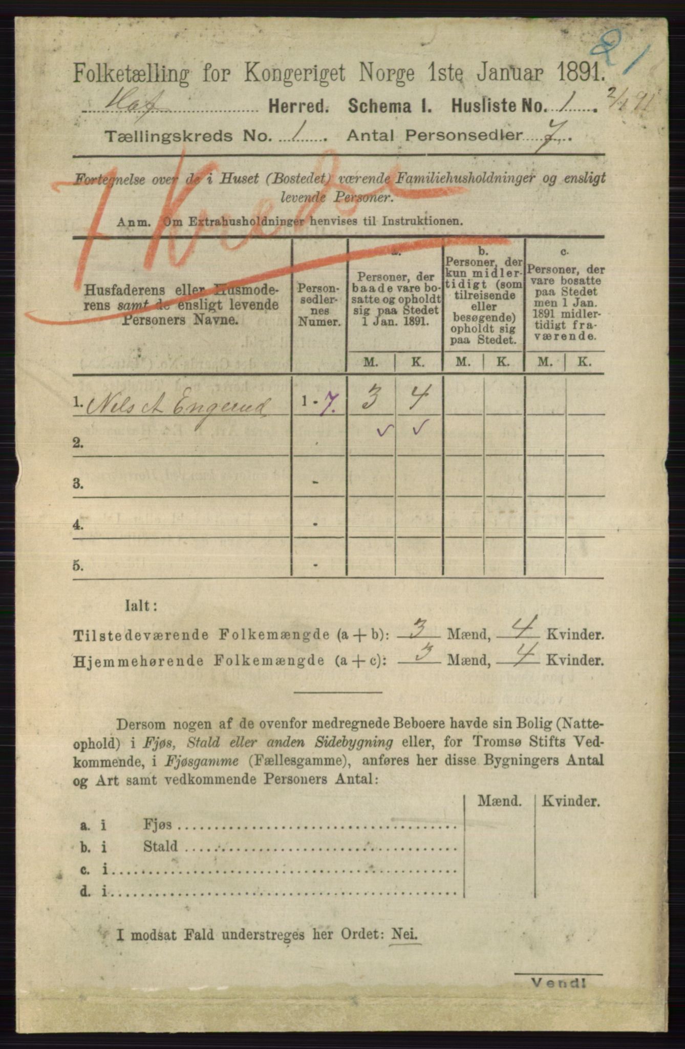 RA, 1891 census for 0714 Hof, 1891, p. 21