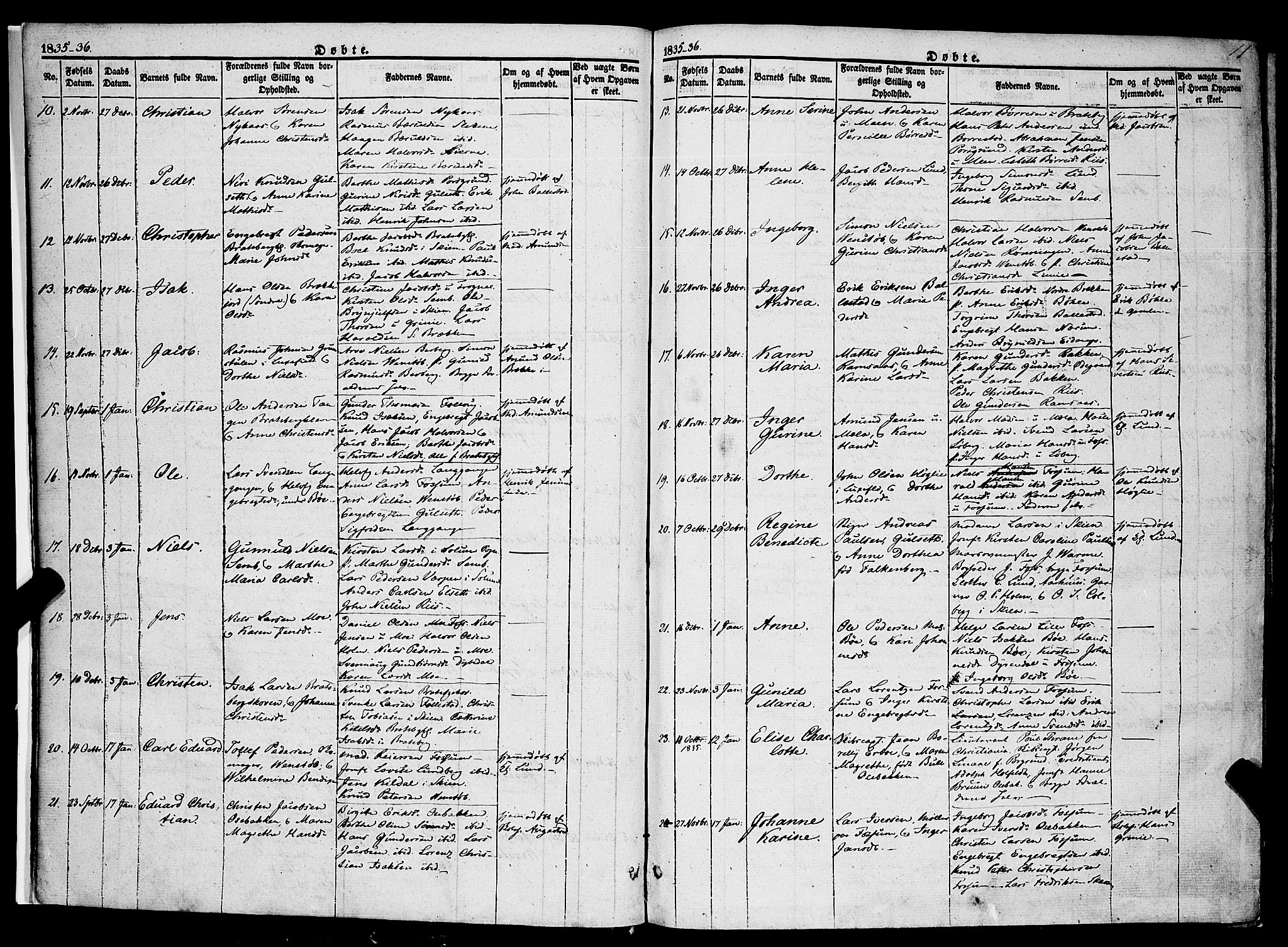 Gjerpen kirkebøker, SAKO/A-265/F/Fa/L0007a: Parish register (official) no. I 7A, 1834-1857, p. 11