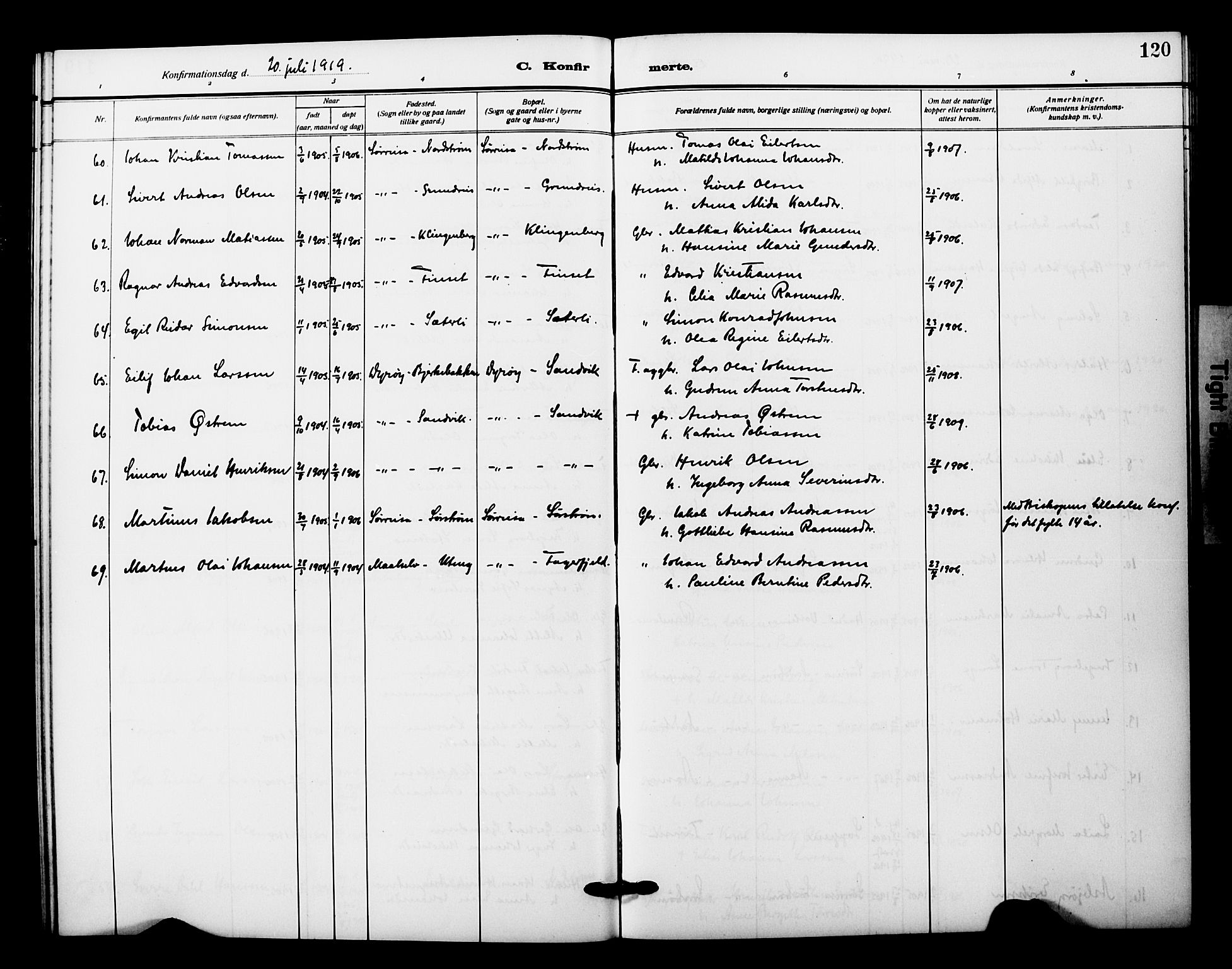 Tranøy sokneprestkontor, AV/SATØ-S-1313/I/Ia/Iab/L0023klokker: Parish register (copy) no. 23, 1913-1928, p. 120