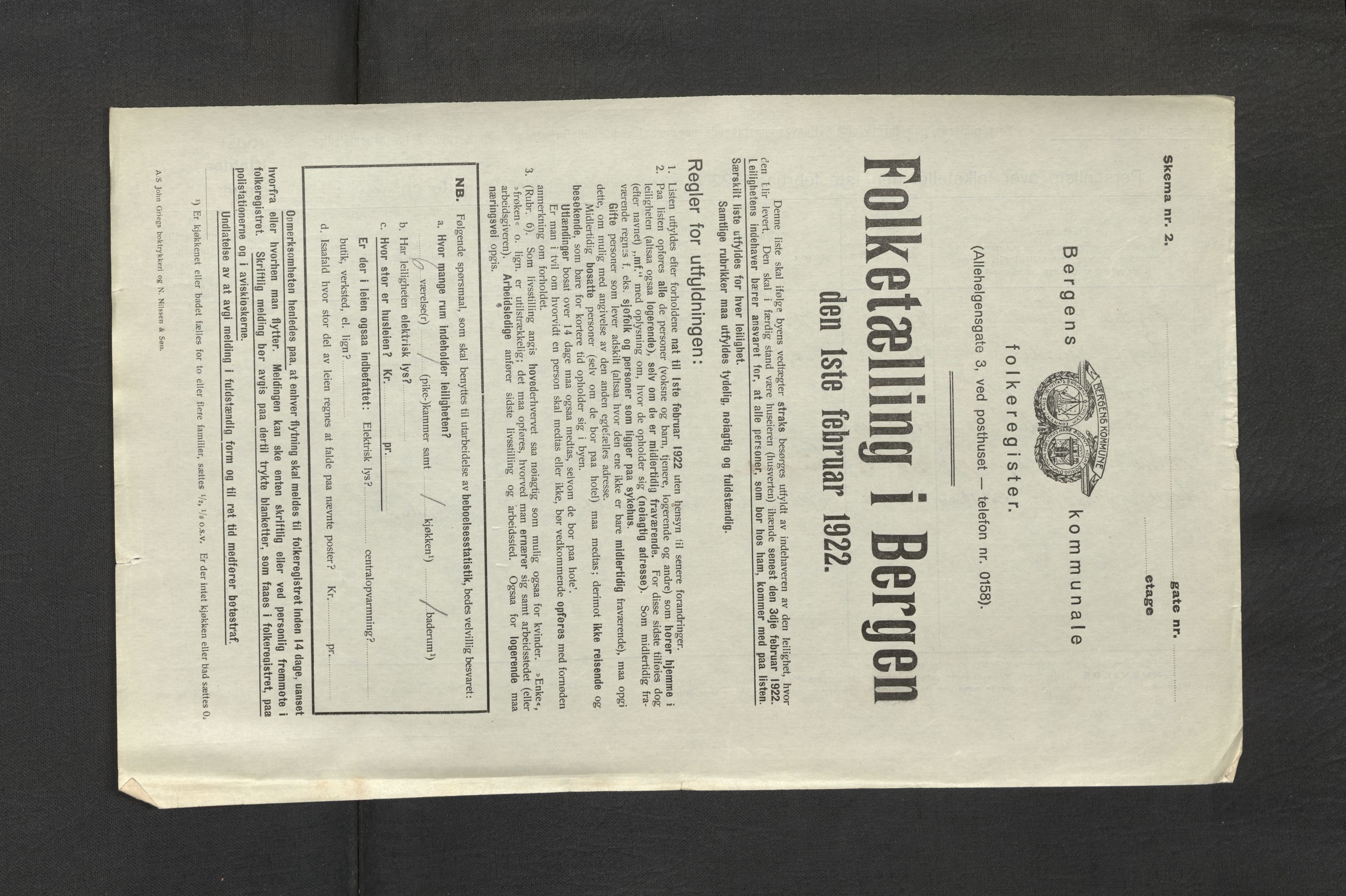 SAB, Municipal Census 1922 for Bergen, 1922, p. 2459