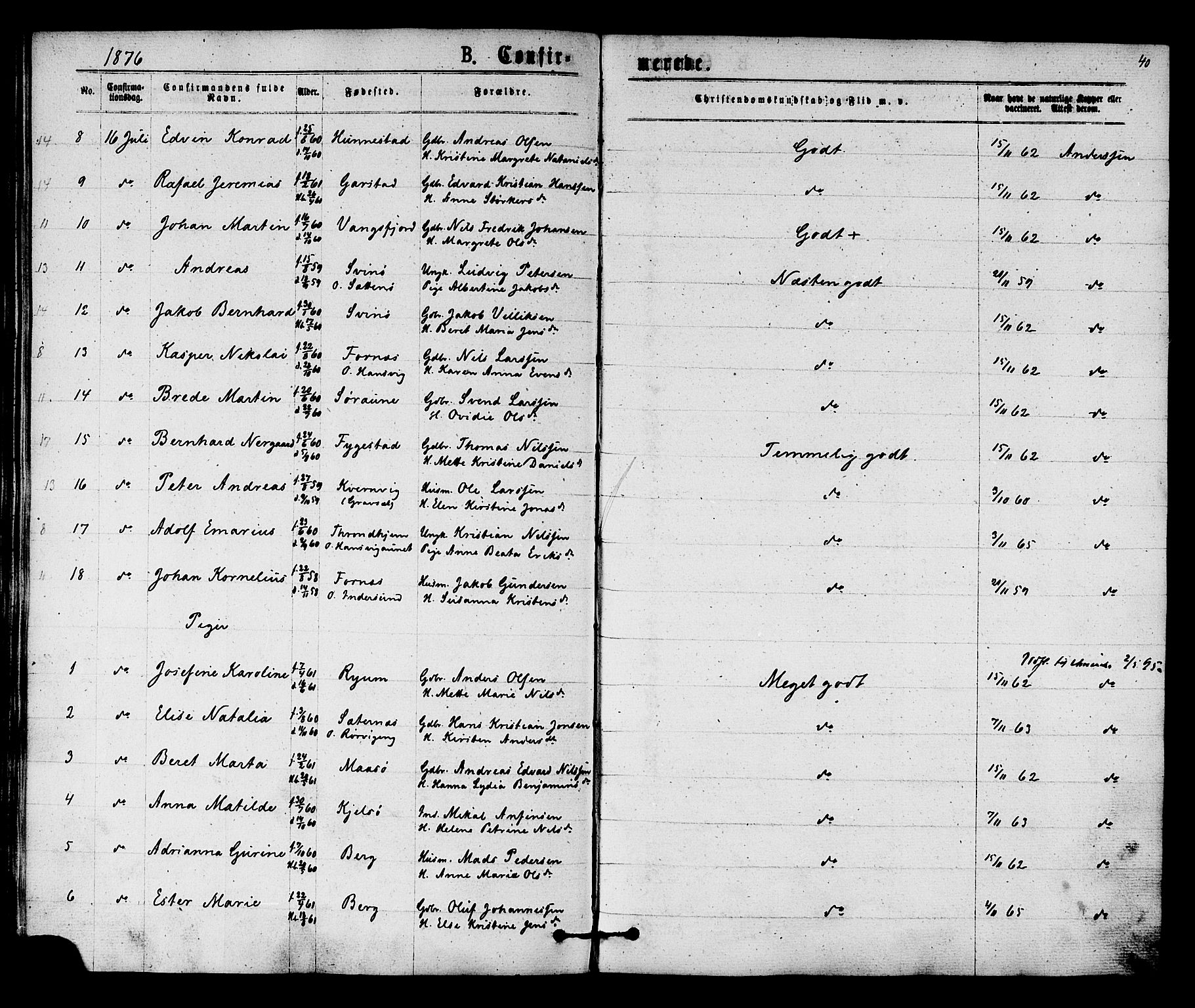 Ministerialprotokoller, klokkerbøker og fødselsregistre - Nord-Trøndelag, AV/SAT-A-1458/784/L0671: Parish register (official) no. 784A06, 1876-1879, p. 40