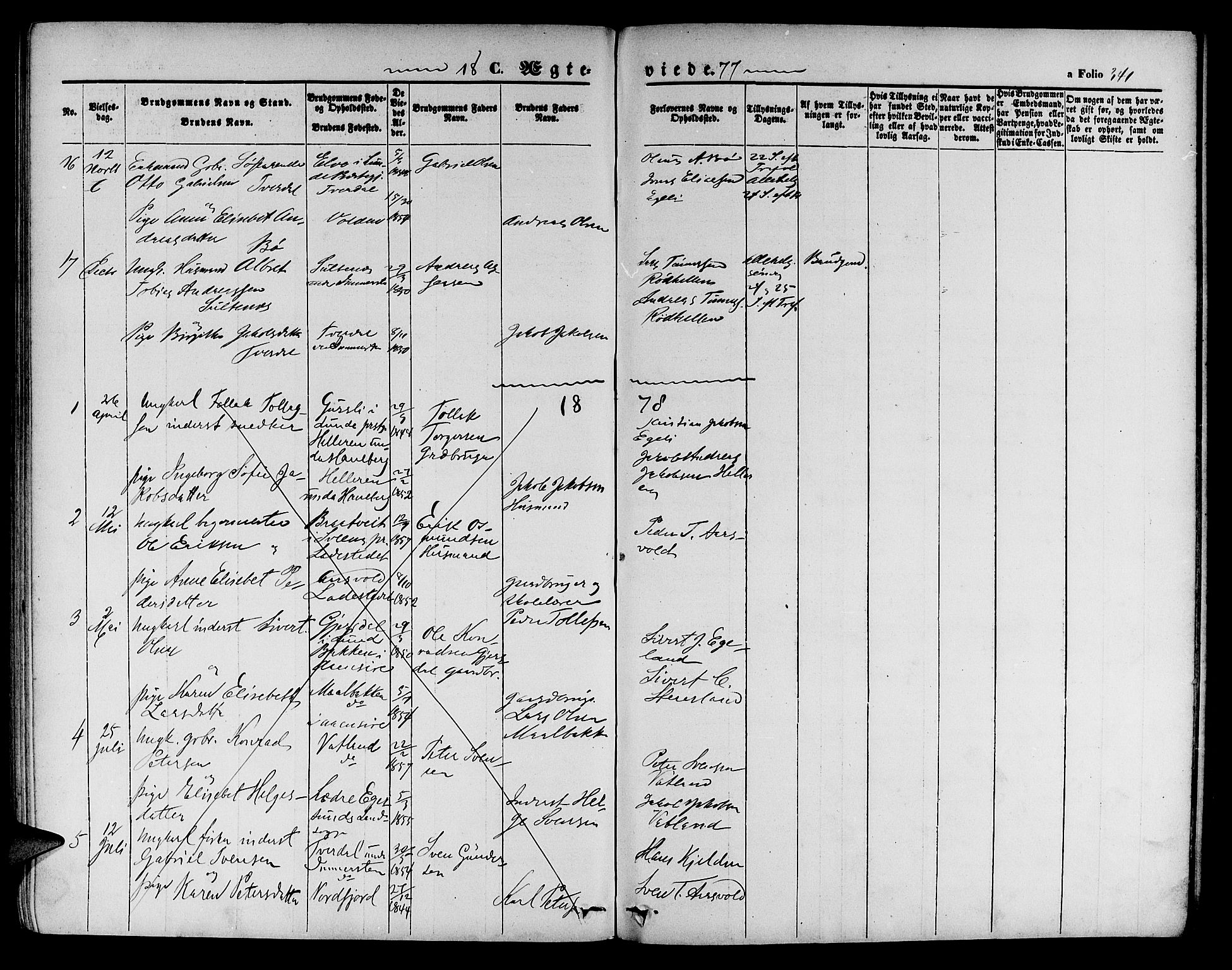 Sokndal sokneprestkontor, SAST/A-101808: Parish register (copy) no. B 3, 1865-1879, p. 341