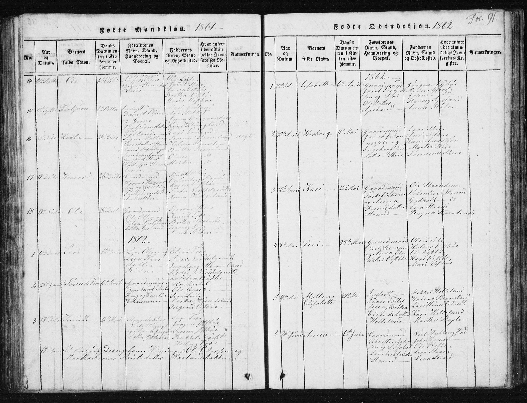 Vikedal sokneprestkontor, SAST/A-101840/01/V: Parish register (copy) no. B 2, 1816-1863, p. 91