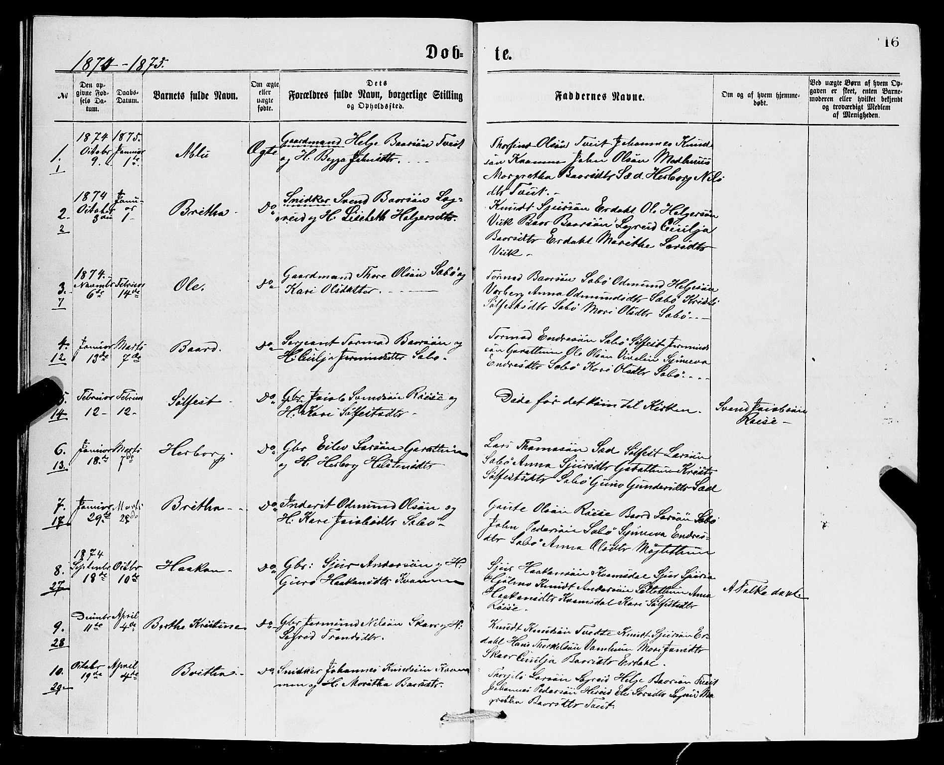 Ullensvang sokneprestembete, SAB/A-78701/H/Hab: Parish register (copy) no. C 2, 1871-1899, p. 16
