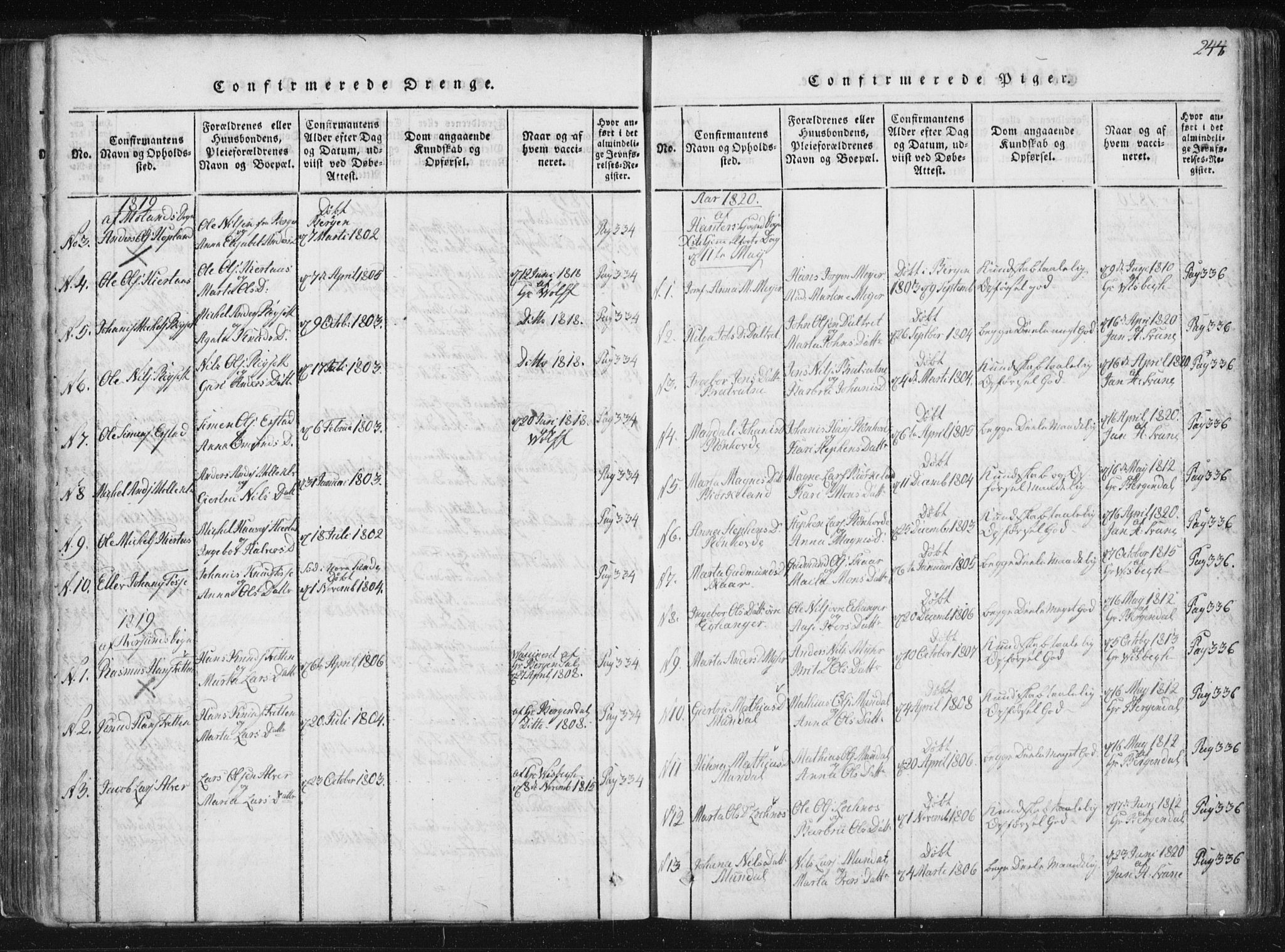 Hamre sokneprestembete, SAB/A-75501/H/Ha/Haa/Haaa/L0010: Parish register (official) no. A 10, 1816-1826, p. 244
