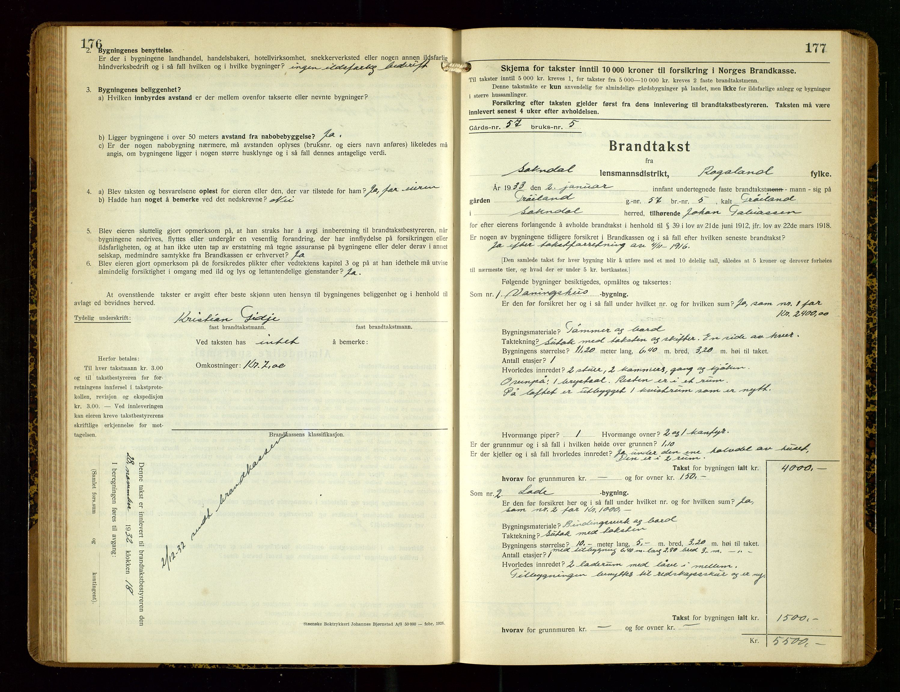 Sokndal lensmannskontor, SAST/A-100417/Gob/L0007: "Brandtakst-Protokoll", 1930-1936, p. 176-177