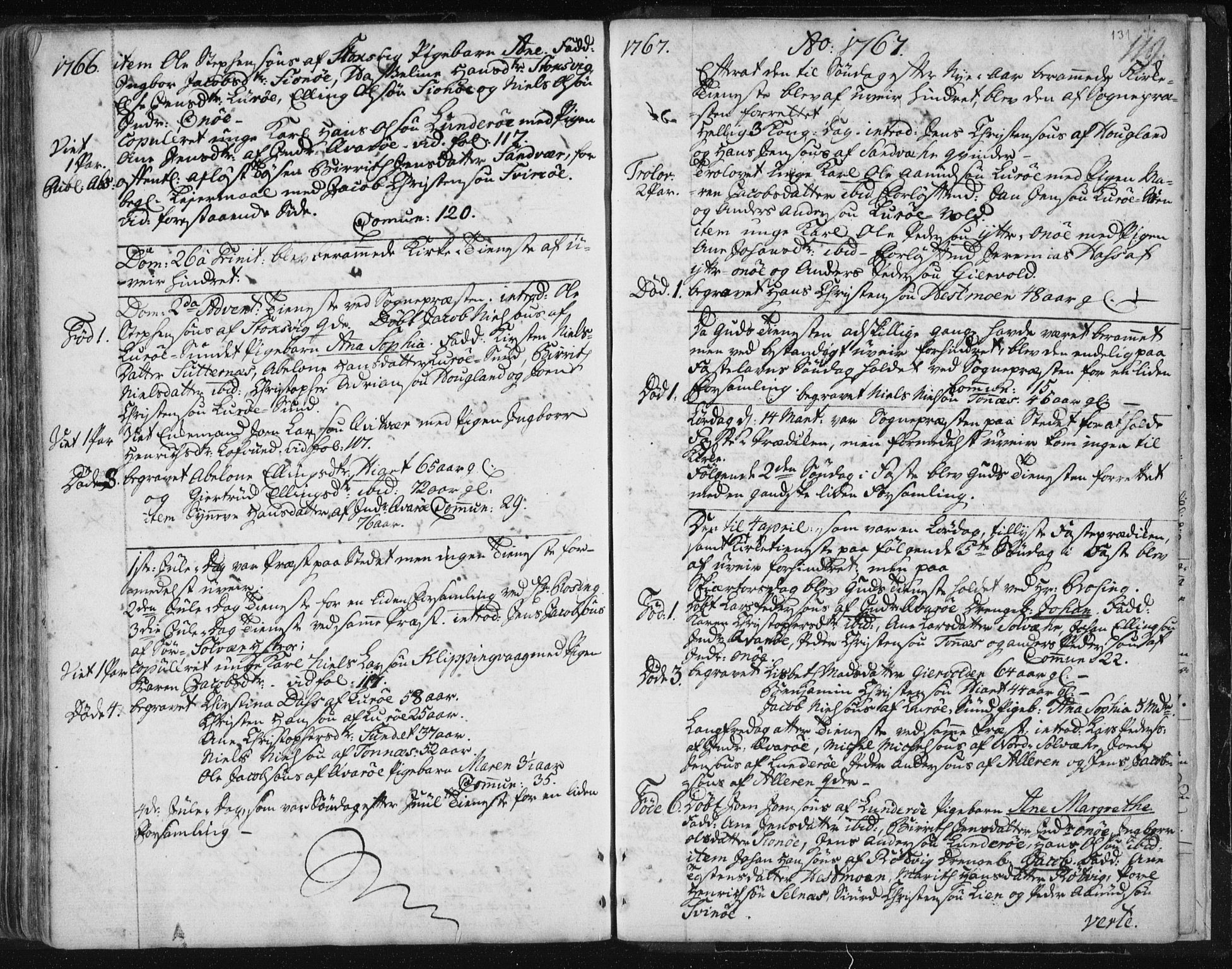 Ministerialprotokoller, klokkerbøker og fødselsregistre - Nordland, SAT/A-1459/841/L0587: Parish register (official) no. 841A02 /3, 1760-1767, p. 131