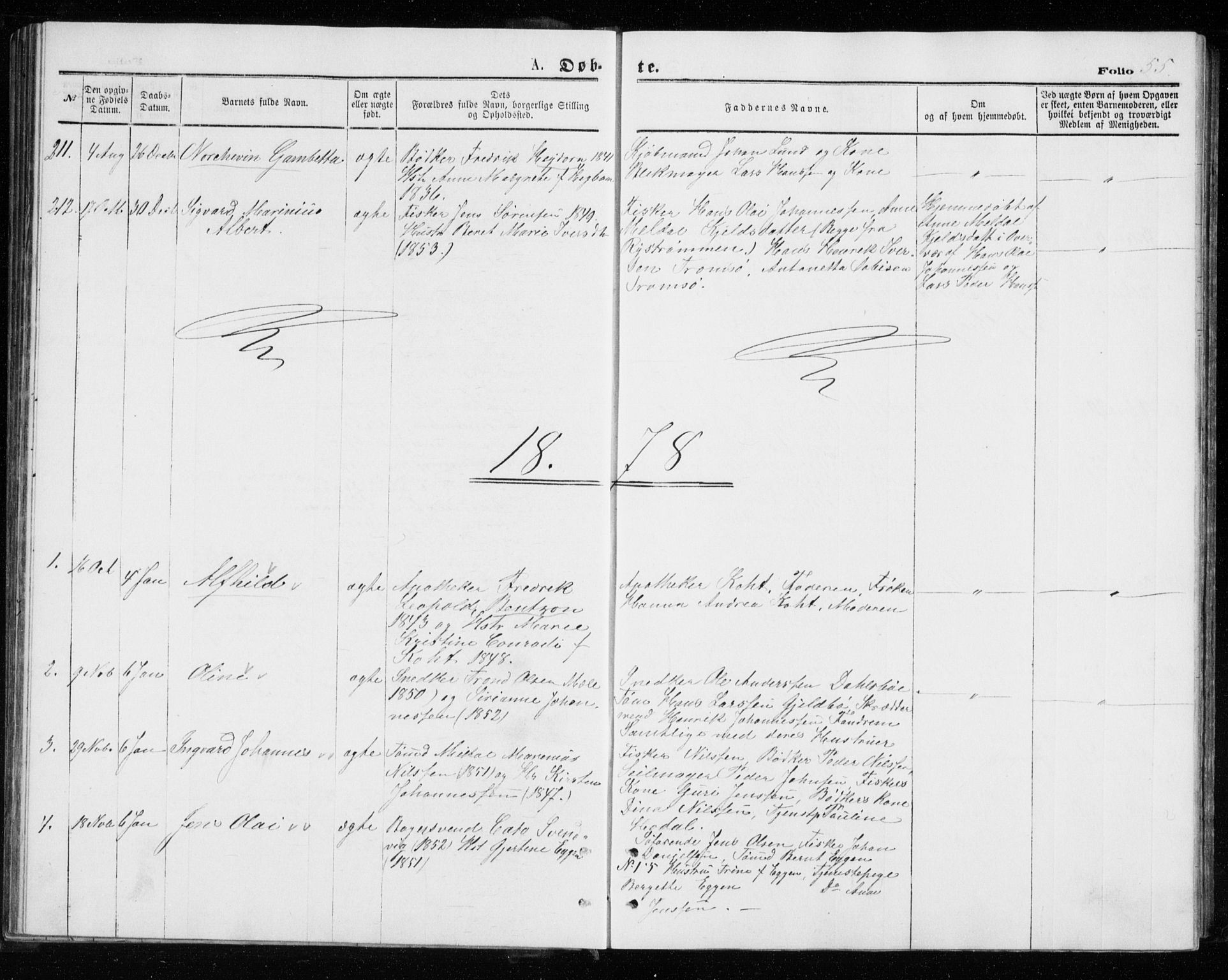 Tromsø sokneprestkontor/stiftsprosti/domprosti, SATØ/S-1343/G/Gb/L0008klokker: Parish register (copy) no. 8, 1875-1879, p. 55