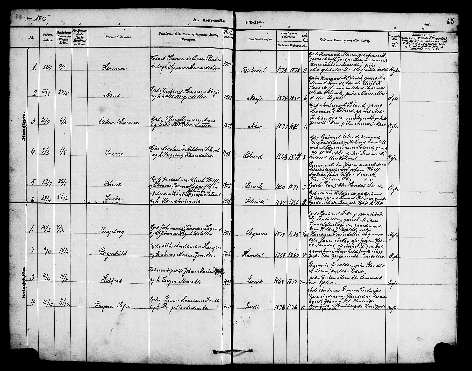 Hyllestad sokneprestembete, SAB/A-80401: Parish register (copy) no. B 2, 1889-1915, p. 45