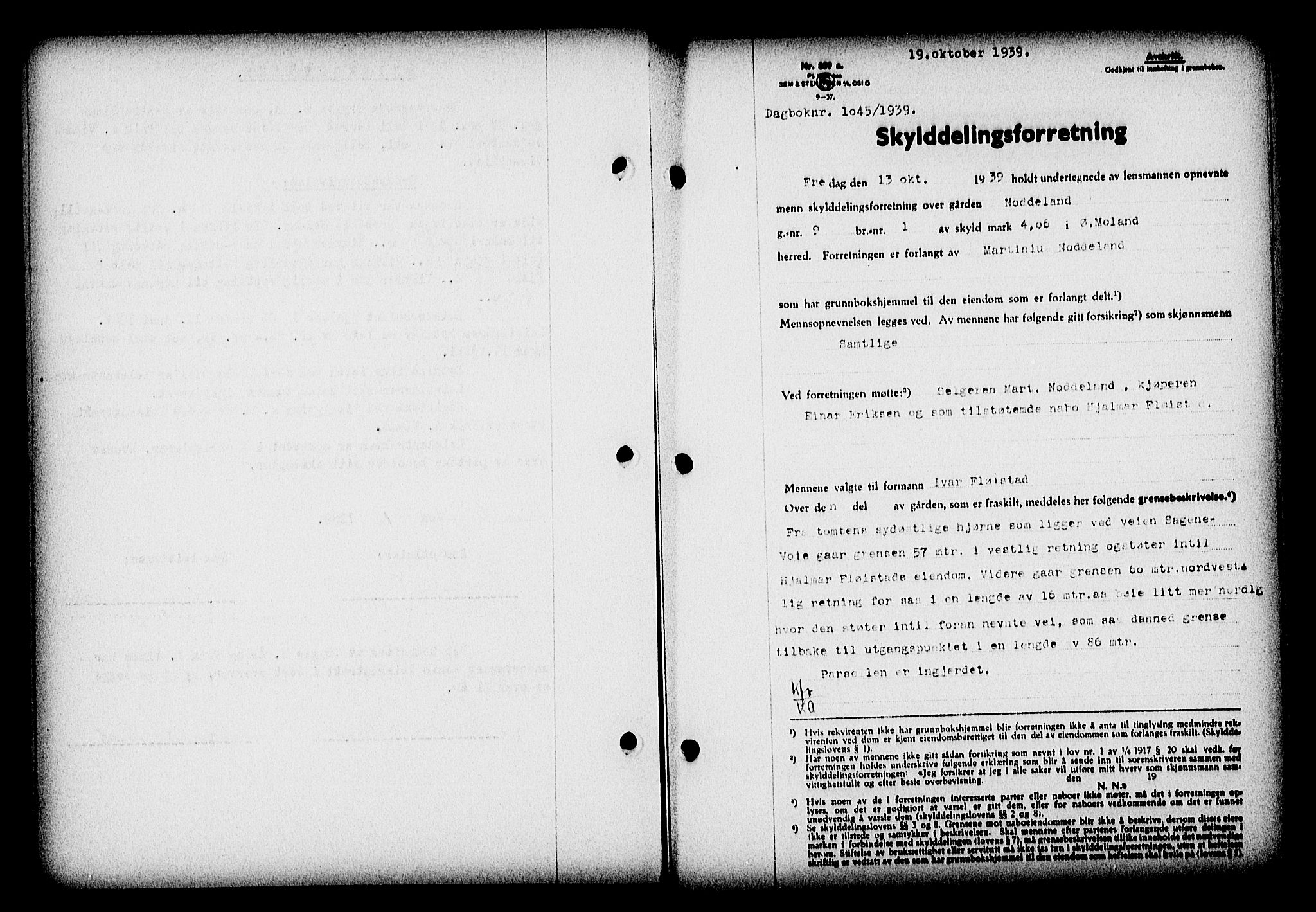 Nedenes sorenskriveri, AV/SAK-1221-0006/G/Gb/Gba/L0047: Mortgage book no. A-I, 1939-1940, Diary no: : 1045/1939