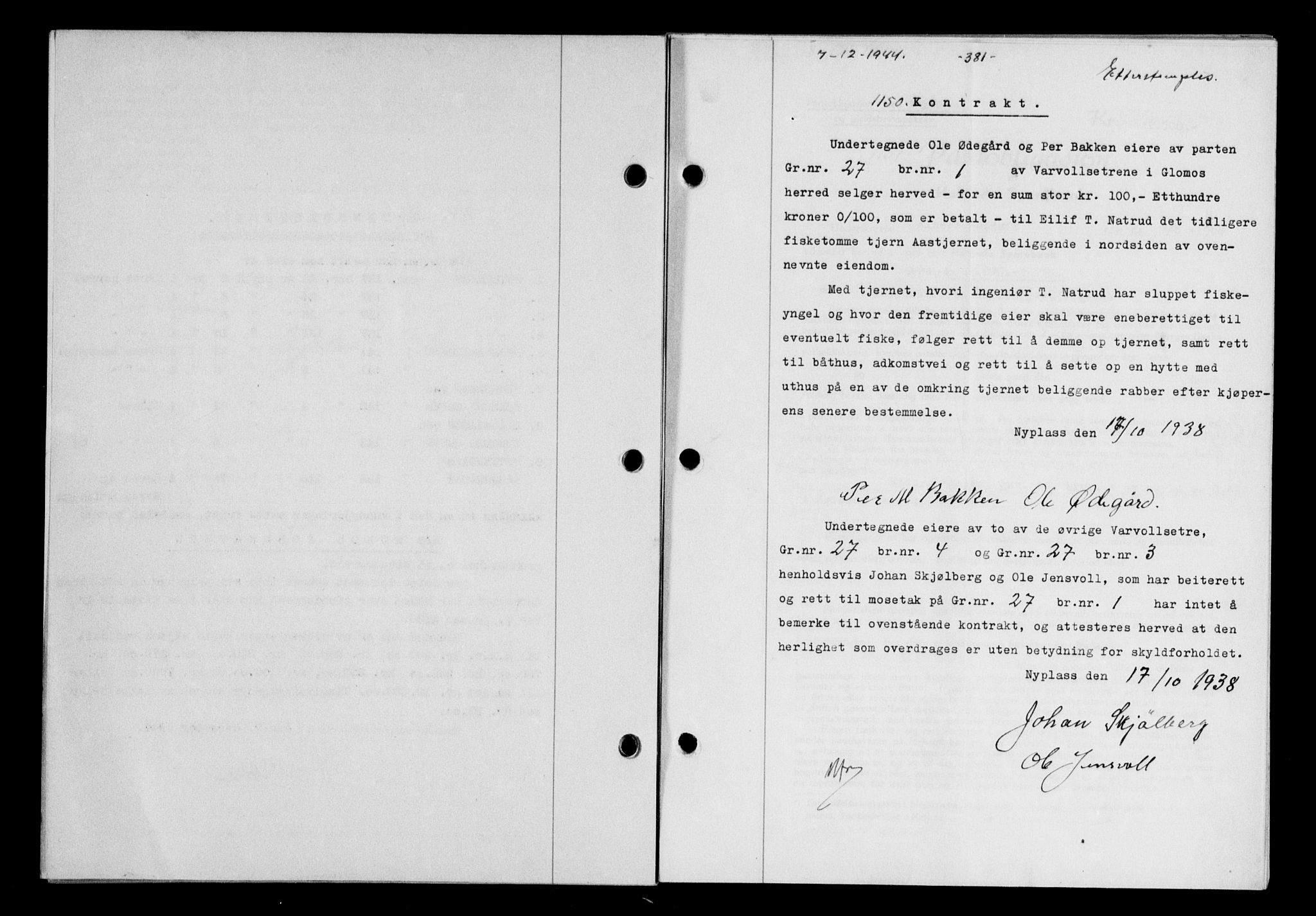 Gauldal sorenskriveri, SAT/A-0014/1/2/2C/L0058: Mortgage book no. 63, 1944-1945, Diary no: : 1150/1944