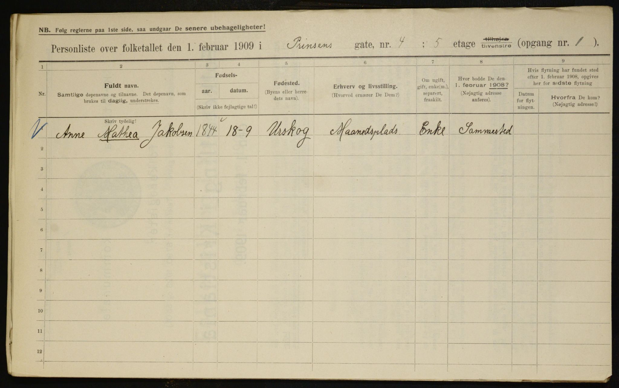 OBA, Municipal Census 1909 for Kristiania, 1909, p. 73522