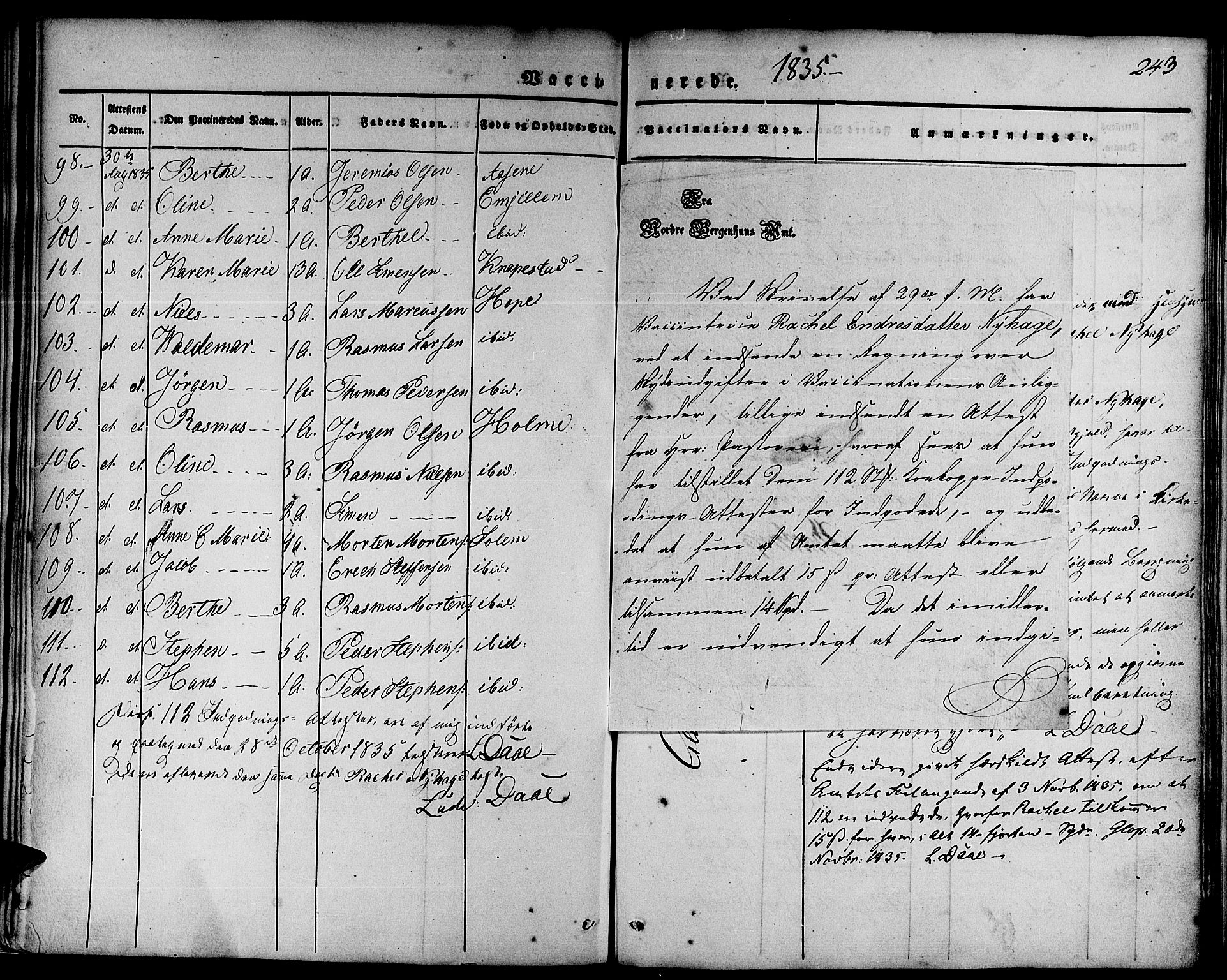 Gloppen sokneprestembete, AV/SAB-A-80101/H/Haa/Haaa/L0007: Parish register (official) no. A 7, 1827-1837, p. 243