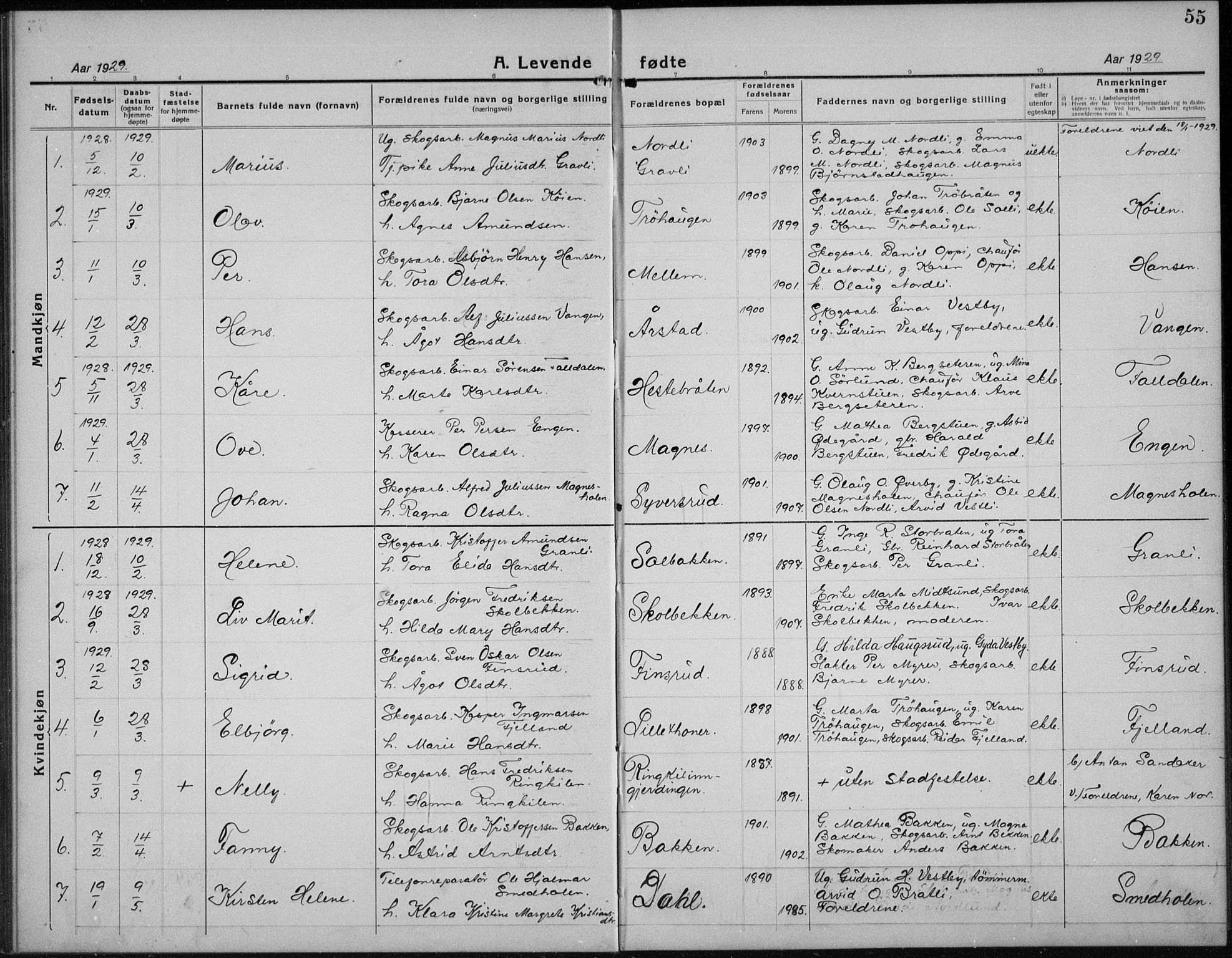 Nord-Odal prestekontor, AV/SAH-PREST-032/H/Ha/Hab/L0004: Parish register (copy) no. 4, 1921-1936, p. 55