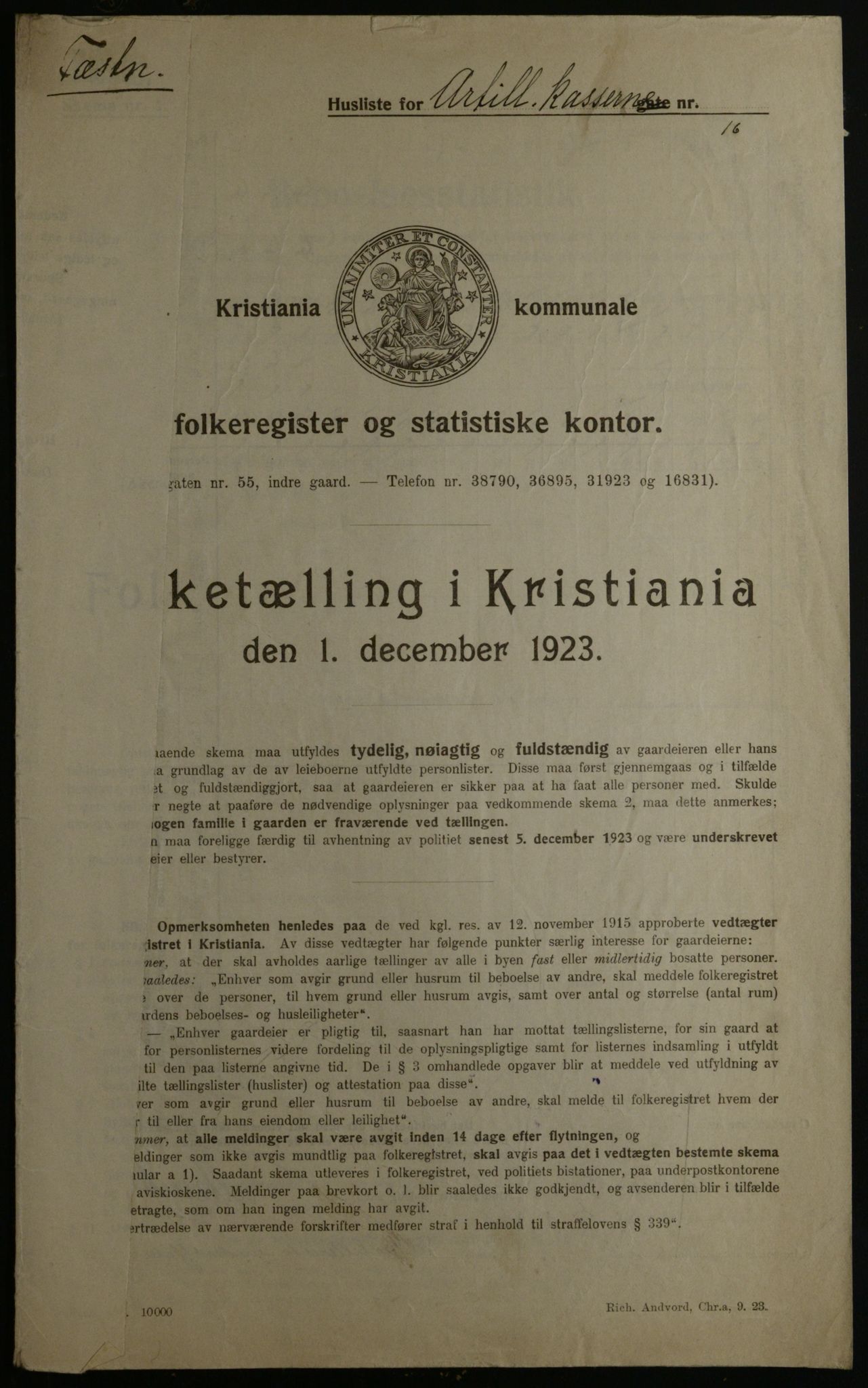 OBA, Municipal Census 1923 for Kristiania, 1923, p. 27056