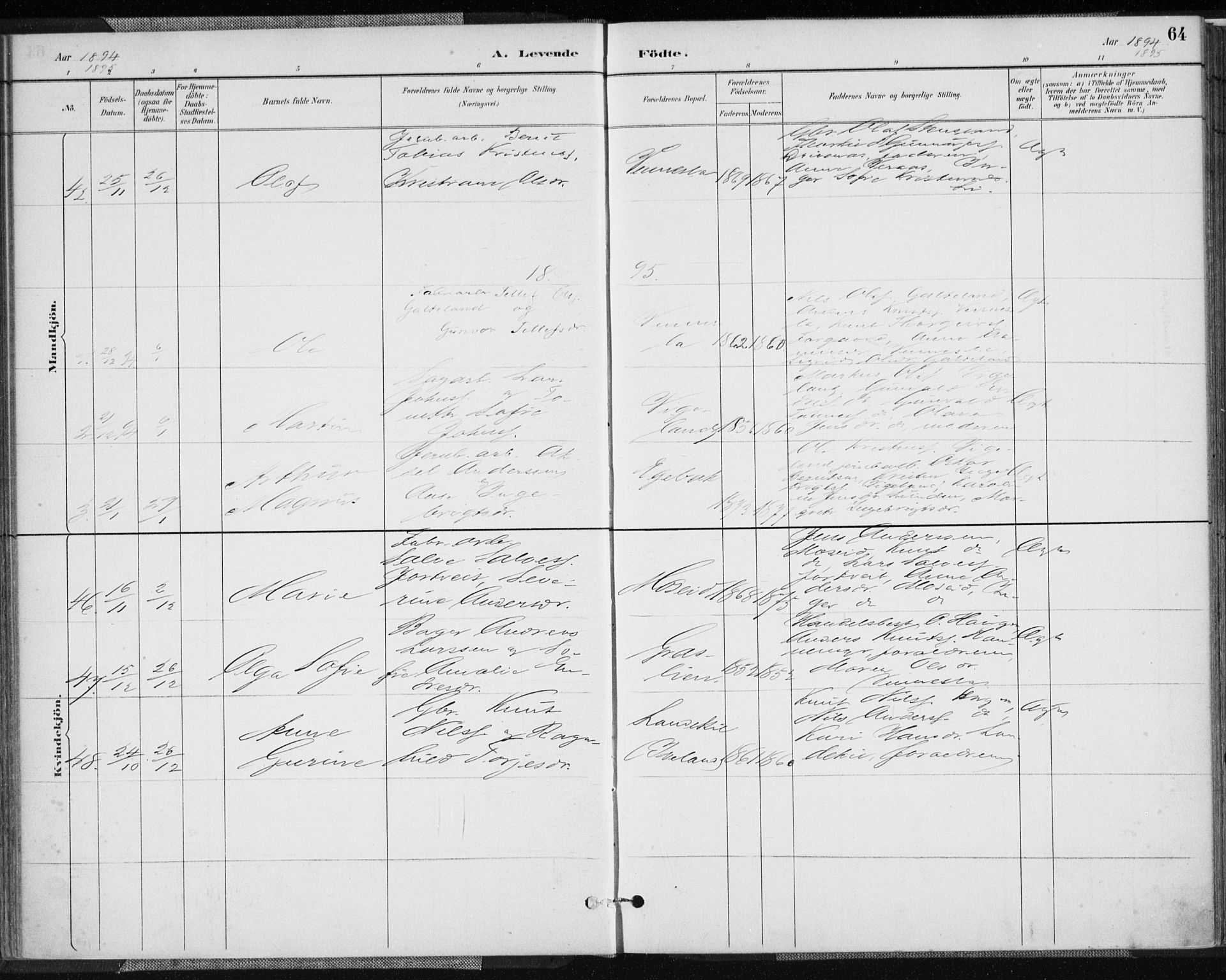 Vennesla sokneprestkontor, AV/SAK-1111-0045/Fa/Fab/L0004: Parish register (official) no. A 4, 1884-1896, p. 64