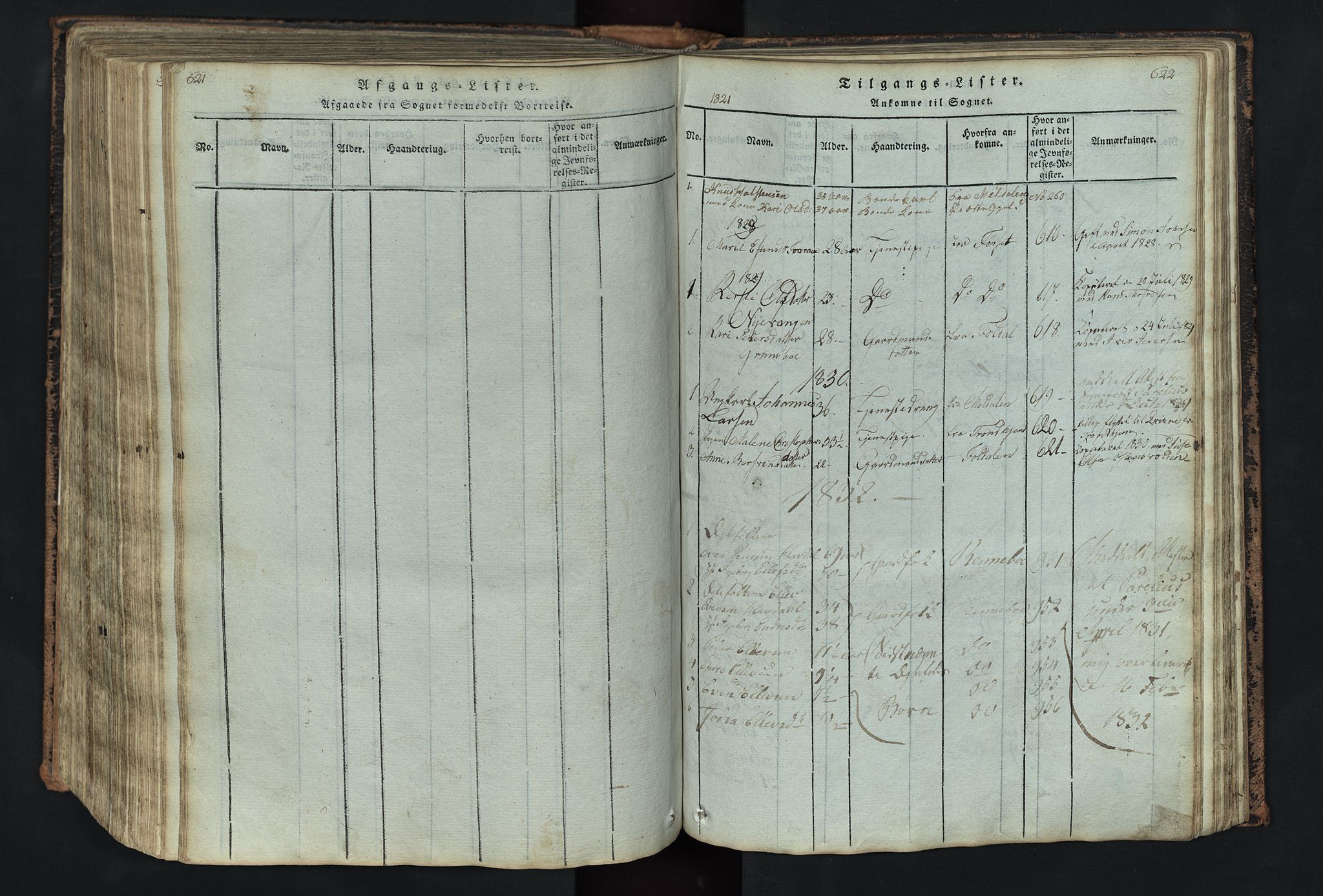 Kvikne prestekontor, SAH/PREST-064/H/Ha/Hab/L0001: Parish register (copy) no. 1, 1815-1895, p. 621-622