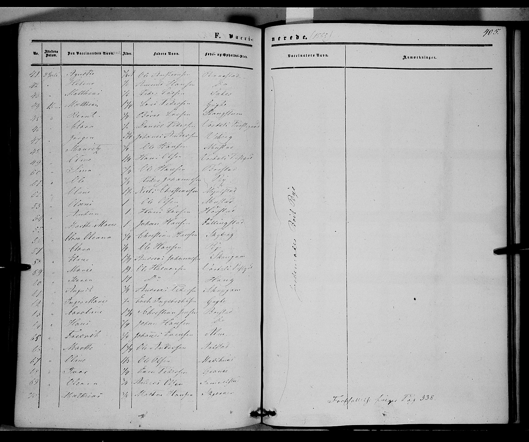 Vardal prestekontor, SAH/PREST-100/H/Ha/Haa/L0006: Parish register (official) no. 6, 1854-1866, p. 405