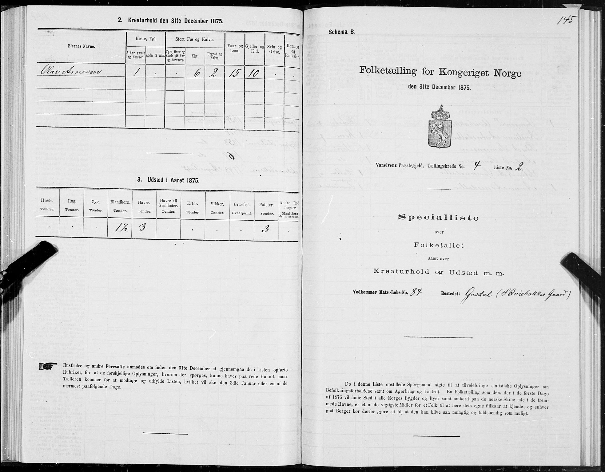 SAT, 1875 census for 1511P Vanylven, 1875, p. 2145