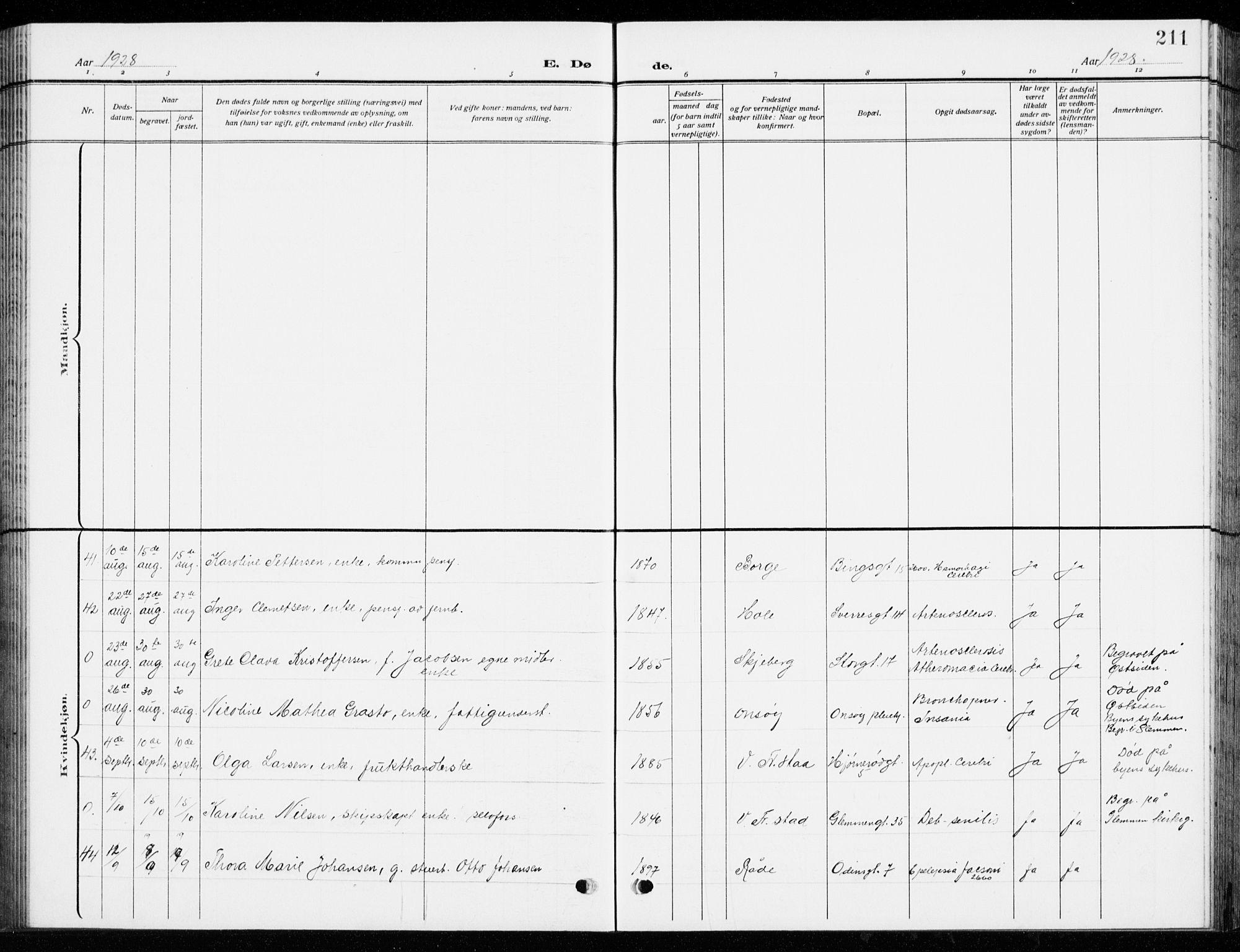 Fredrikstad domkirkes prestekontor Kirkebøker, AV/SAO-A-10906/G/Ga/L0004: Parish register (copy) no. 4, 1910-1944, p. 211