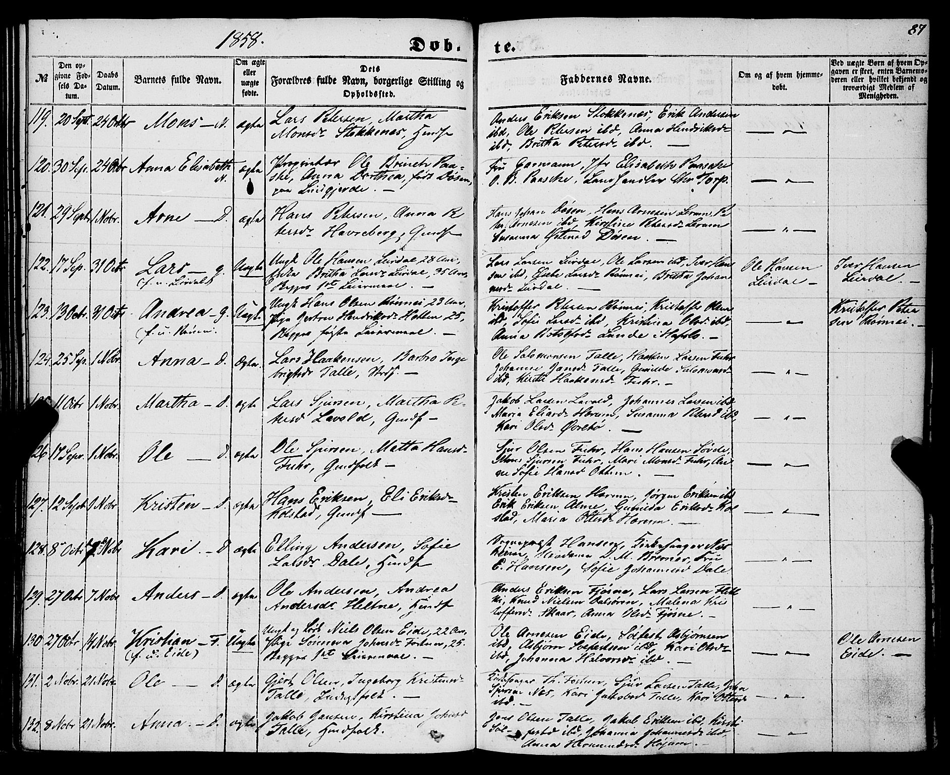 Luster sokneprestembete, SAB/A-81101/H/Haa/Haaa/L0007: Parish register (official) no. A 7, 1849-1859, p. 87