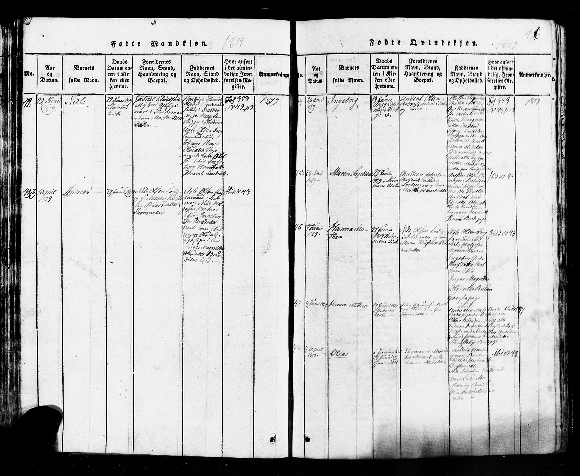 Hurum kirkebøker, AV/SAKO-A-229/G/Ga/L0001: Parish register (copy) no. I 1, 1816-1826, p. 46