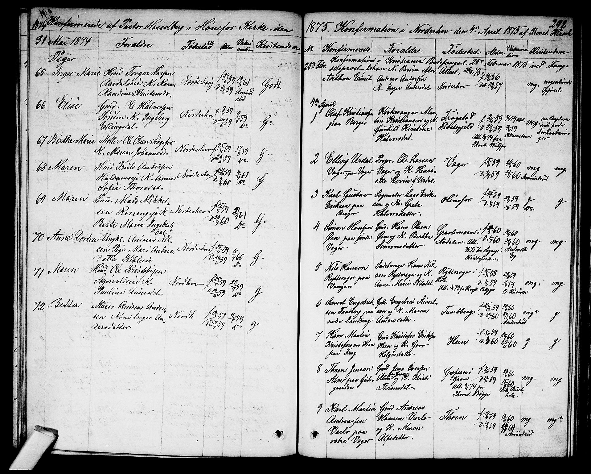 Norderhov kirkebøker, SAKO/A-237/G/Ga/L0006: Parish register (copy) no. I 6, 1849-1876, p. 292